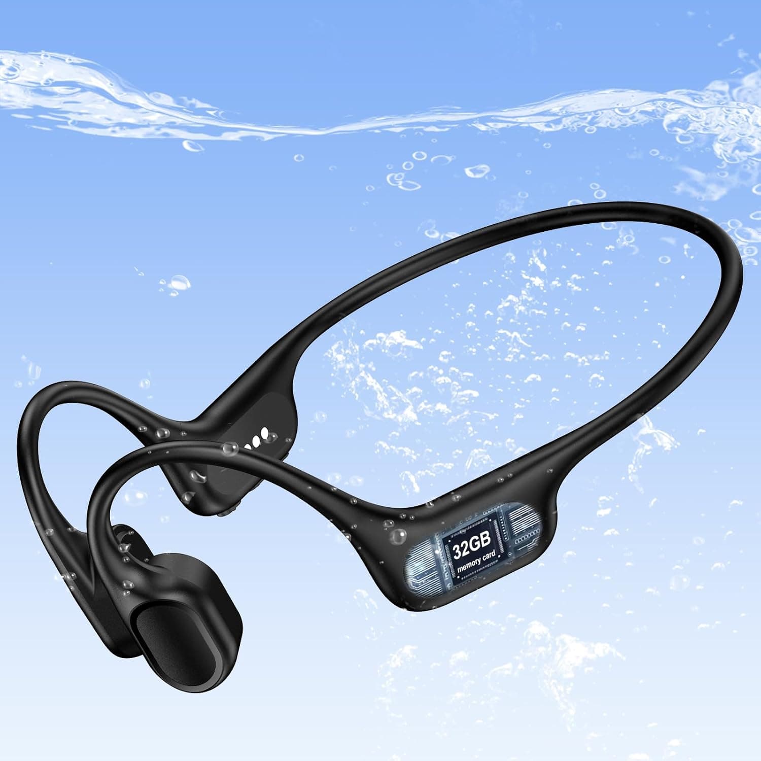 IP68 Waterproof Swimming Headphones, Bone Conduction Bluetooth 6.0 Headphones, Built-in 32GB MP3 Player, Lightweight Open-Ear Design for Swimming Marathons Cycling,Ideal Gift for Dad(RA