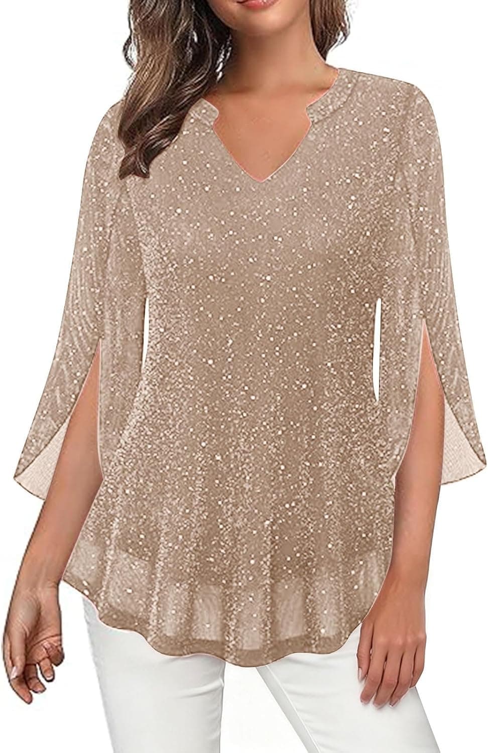 Bluse Damen Glitzer Oberteile Silvester Outfit Pailletten Blusenrock V Ausschnitt Tunika Festliche Blusen Zur Hochzeit Party Oberteil Glitzershirt Karneval Langarmshirt Damenblusen Glitzeroberteil