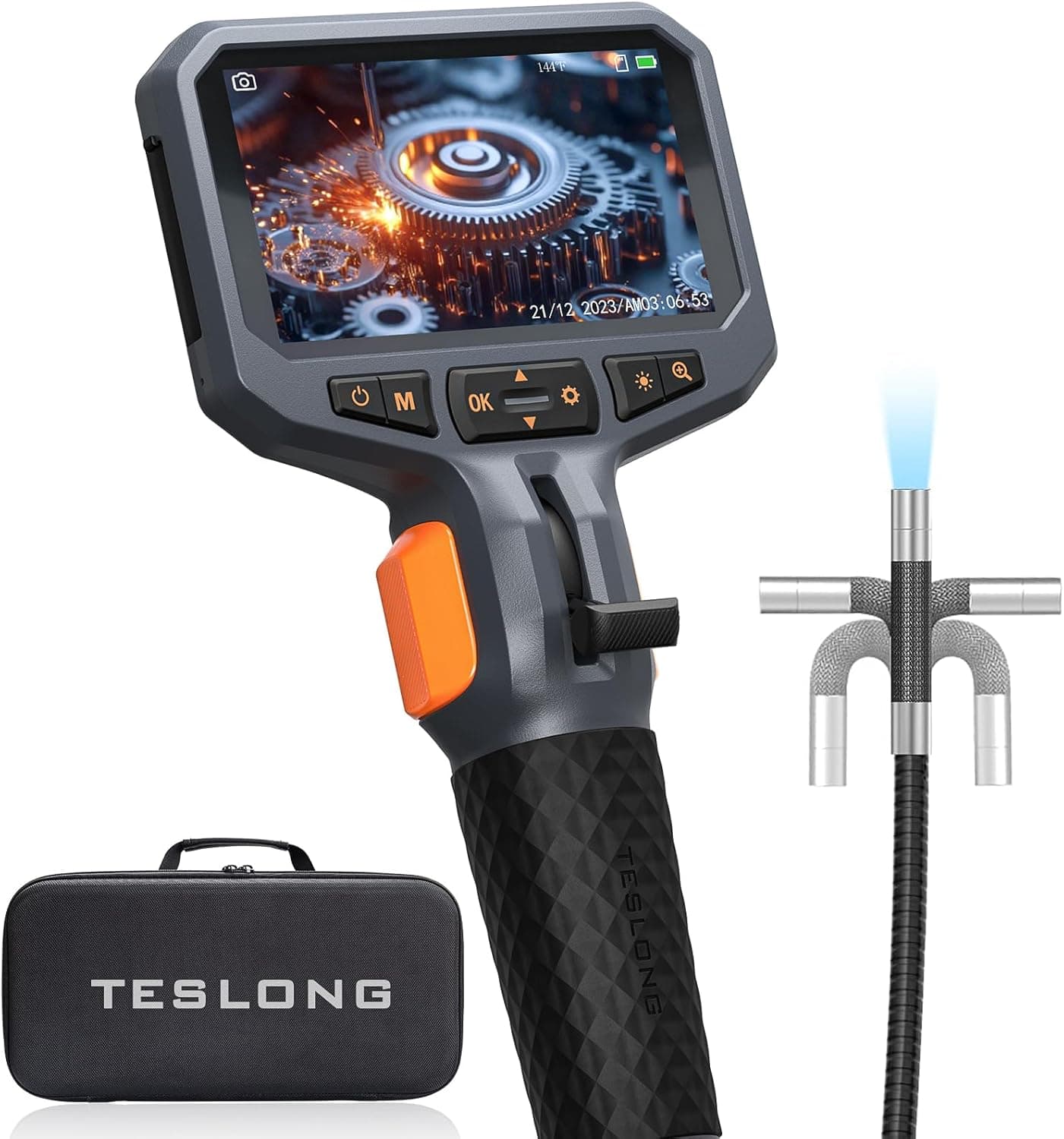 Teslong Articulating Endoscope Inspection Camera, 4.5'' IPS Two-Way Inspection Camera with Articulated Probe, Flexible Borescope with Light for Wall/Automotive/Engine Inspect (1.55M/8.5mm)