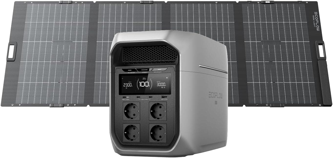 Générateur Solaire EF ECOFLOW Delta 3 Max Plus avec Panneau Solaire bifacial 400W, entrée Solaire 1000 W, capacité Extensible à 10 kWh, Station électrique 2048 Wh pour Secours, Camping, extérieur, RV