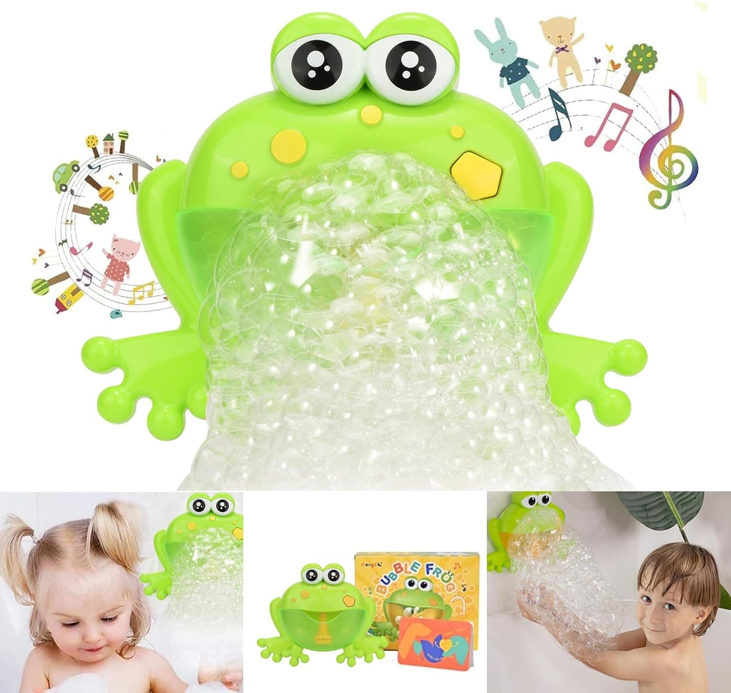 Light Up Baby Bath Bubble Toys, Tub Big Frog Automatic Bubble Maker Blower with 24 Music Baby Fun Shower Toys, ABS Material, for Boys and Girls Ages 1-8