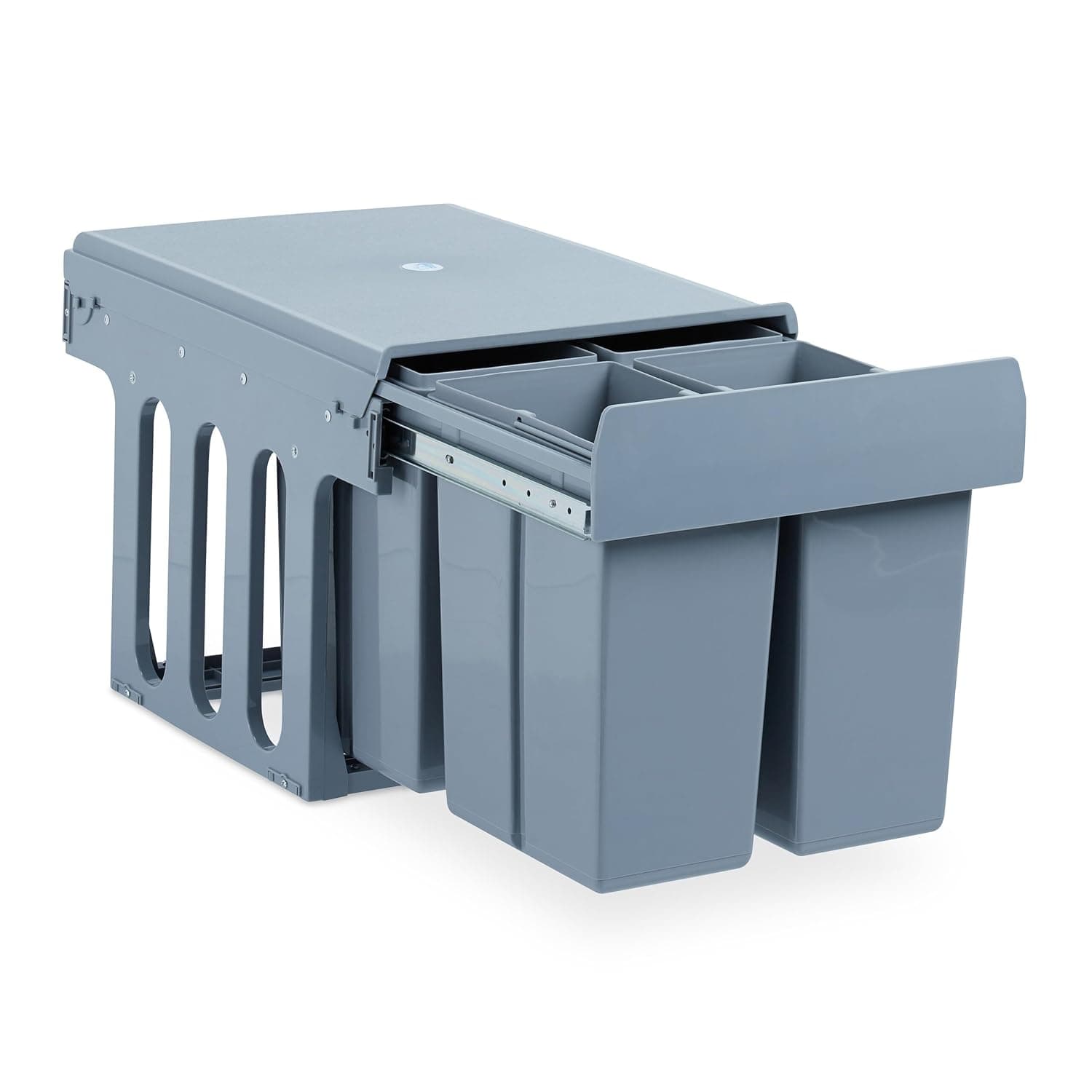 Relaxdays Pattumiera ad Incasso da Cucina, Estraibile, 4 Contenitori Ciascuno 8 Litri, Plastica, 35,1x34,3x48 cm, Grigio