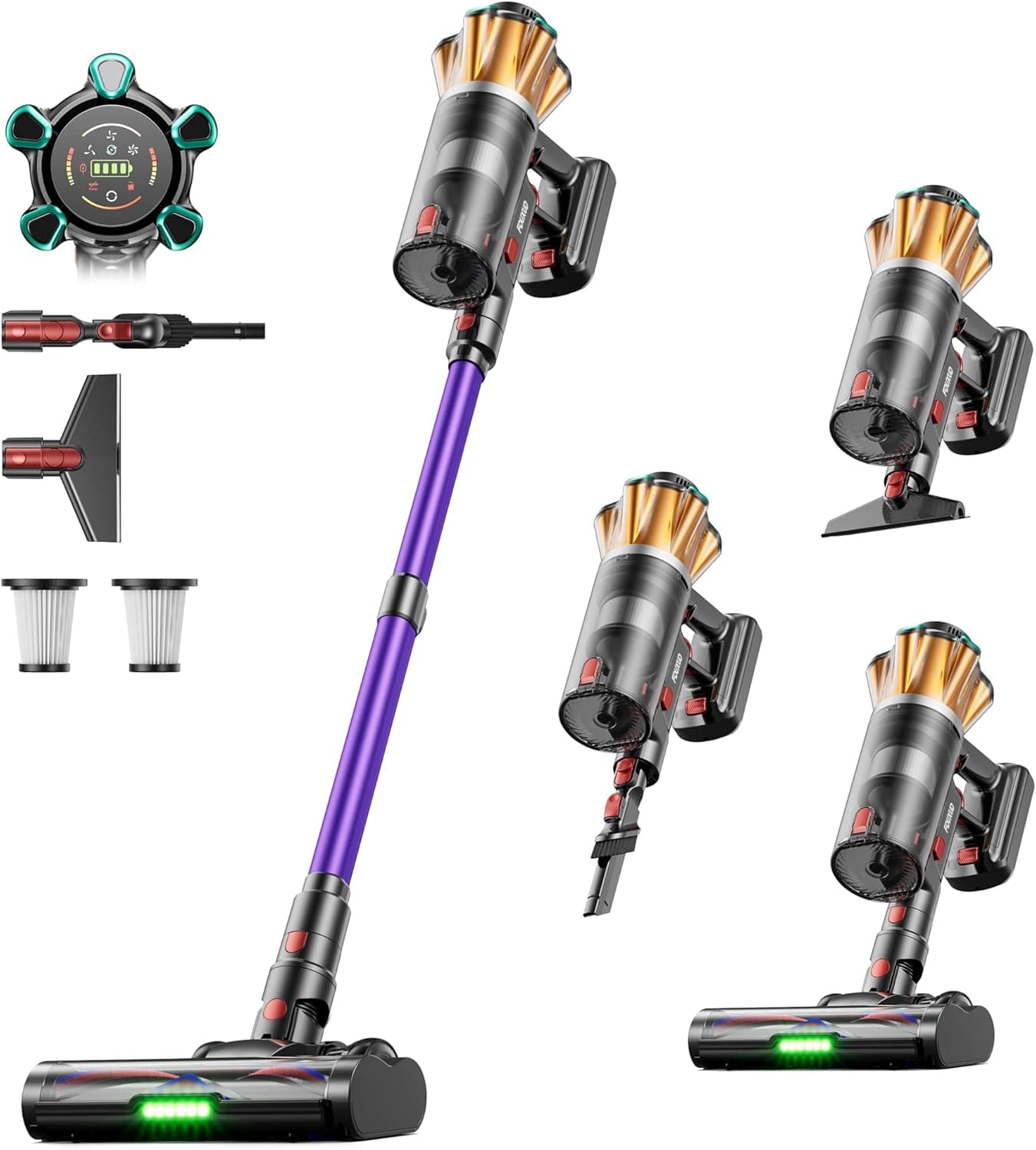 Aspiradora sin Cable 55KPa/650W/70Min, Escoba Aspiradora de 1,8L, Aspirador Vertical Anti-Enredo/Pantalla LED/8 Etapas de Filtración para alfombras, Pelo de Mascotas, Suelos Duros y vehículos