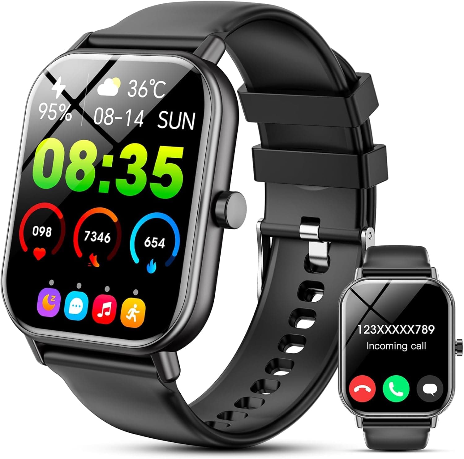 Smart Watch for Men Women, Answer/Make Calls, 1.85''HD Smartwatch with Pedometer 24/7 Heart Rate SpO2 Sleep Monitor, 100+ Sports Fitness Watch, IP67 Waterproof Activity Tracker for Android iOS （Black）