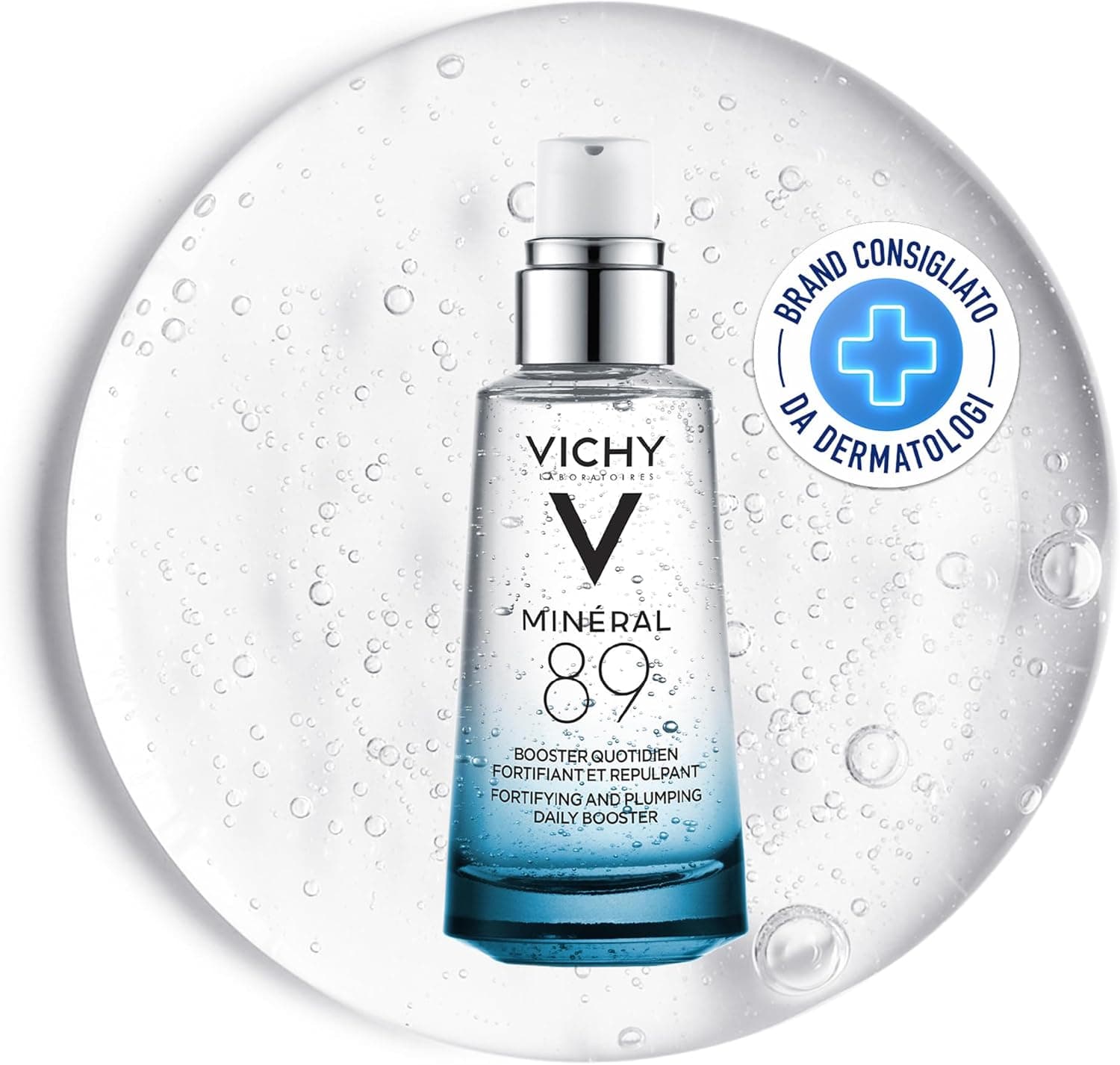 Vichy Minéral 89, Booster Quotidiano Fortificante e Rimpolpante, Per Tutti i Tipi di Pelle, Pelle Tonica e Idratata, Arricchito con Acido Ialuronico e Acqua Vulcanica, 50 ml