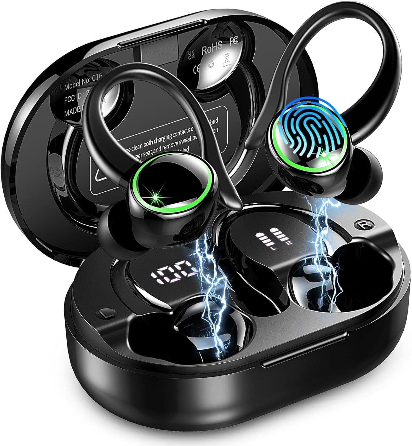 2026 Bluetooth Kopfhörer Sport, Kopfhörer Kabellos Bluetooth 5.4 Hi-Fi Stereo, 50 Std In Ear Kopfhörer mit ENC Noise Cancelling und 4 HD Mics, LED-Anzeige, IP7 Wasserdicht Kabellose Ohrhörer mit USB-C