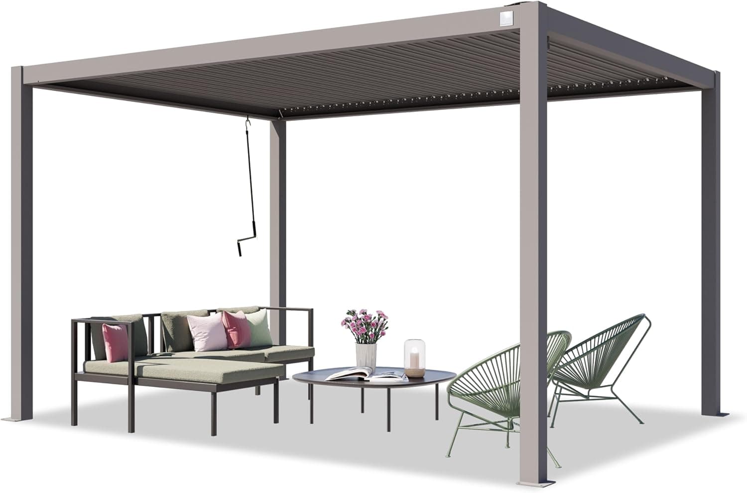 PRIMEYARD Pergola 3x4 m montanti in alluminio con tetto a doghe in acciaio gazebo da giardino grigio