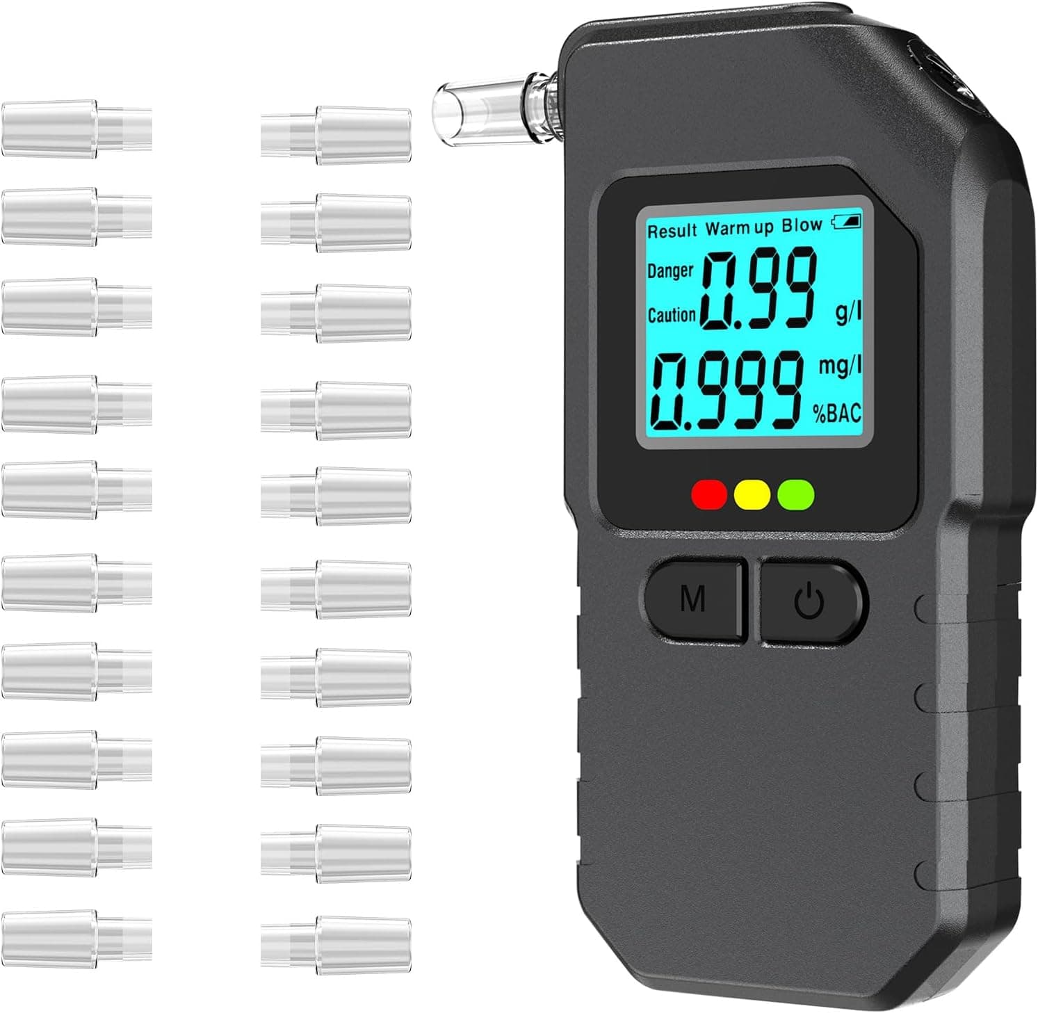 Ethylotest Electronique, Etiloteste Electronique Écran LCD, Portable Alcotest avec Mémoire Affichage Numérique avec 20 Embouts pour Usage Test Person Professionnel Domicile