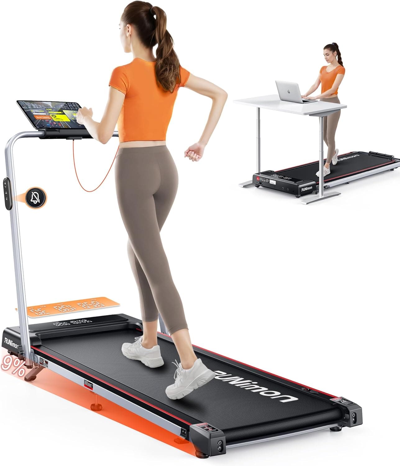 6 en 1 Cinta de Correr Plegable para el Hogar,Cinta de Caminar con 9% de Inclinación,2.5HP para Debajo del Escritorio,Velocidad de 1-12KM/H con Pantalla LED,Control Remoto y App