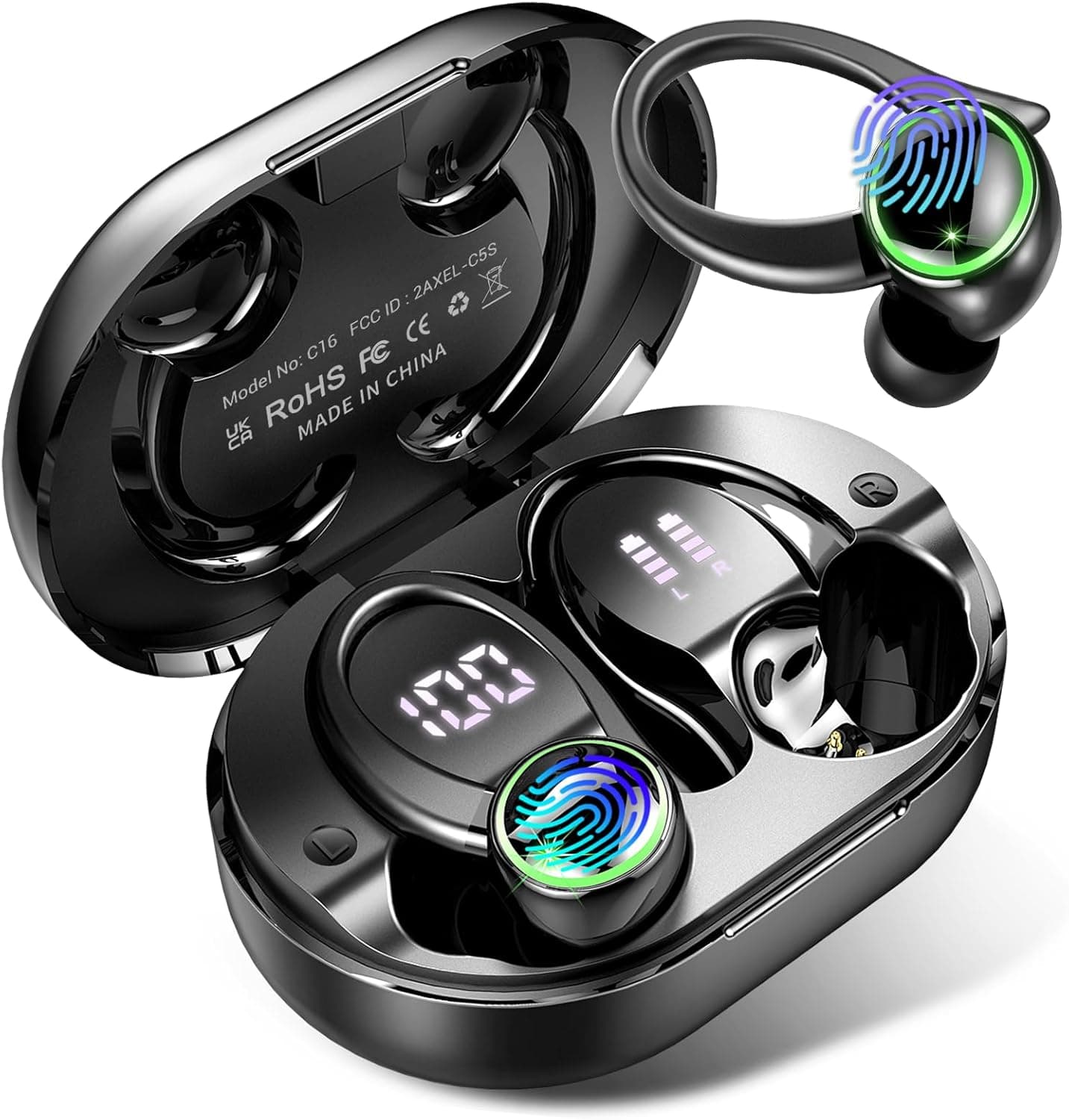 2026 Bluetooth Kopfhörer, Kopfhörer Kabellos Bluetooth 5.4 Sport tiefer Bass, 56 std Spielzeit In Ear Kopfhörer mit 4 ENC Noise Cancelling Mic, IP7 Wasserdicht Ohrhörer LED-Anzeige für Studium/Arbeit