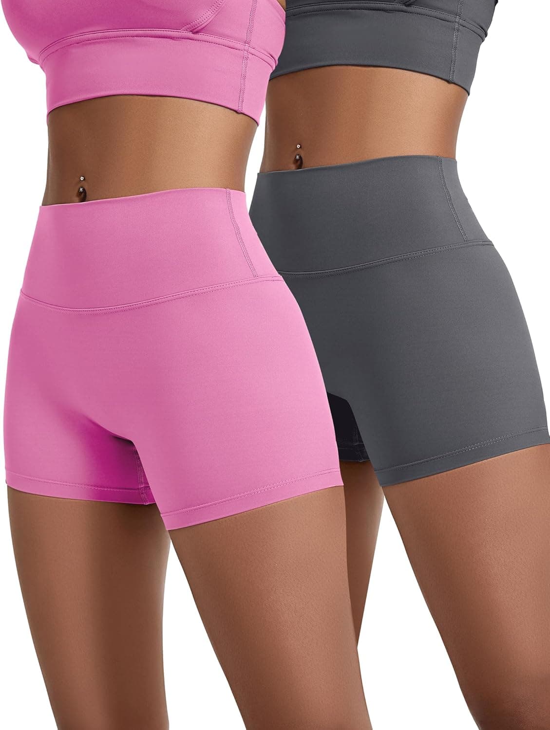 VOENXE Donna Yoga Pantaloncini Vita Alta,Palestra Leggings Pants,Controllo della Pancia Corti,Antisfregamento Elastici Morbido Shorts,Allenamento Atletico Hotpants MultiPezzi 2 Pezzi