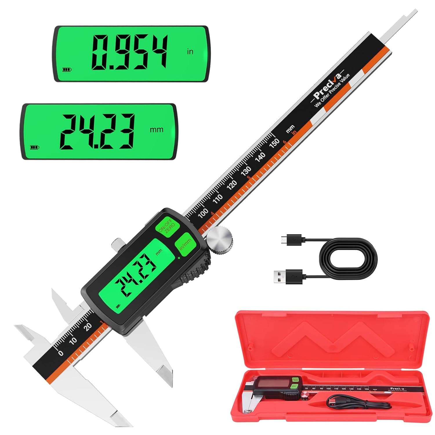 Calibre Digital Recargable Pantalla TáCtil,Calibrador Digital ElectróNico de PrecisióN 150mm/6pulgadas,Pie De Rey Digital De Apagado AutomáTico,Pie de Rey ElectróNico con Pantalla LCD