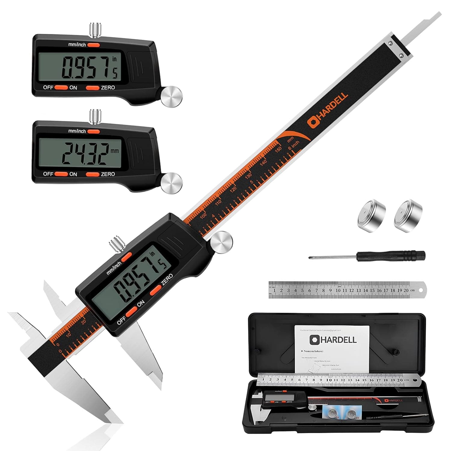 HARDELL Digital Vernier Caliper, 6 Inch Stainless Steel Caliper Measuring Tool with Large LCD Screen, Electronic Vernier Caliper Micrometer (6 inch/150mm)