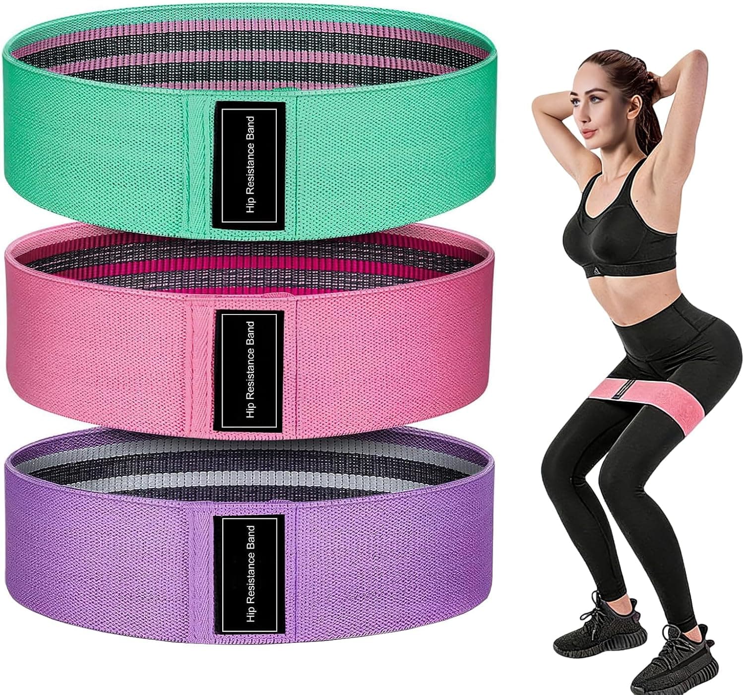 3 Stück Set Fitnessbänder Stricken, Resistance Bands, Rutsch Schweißfest, Ideal für Yoga, Pilates, Muskelaufbau