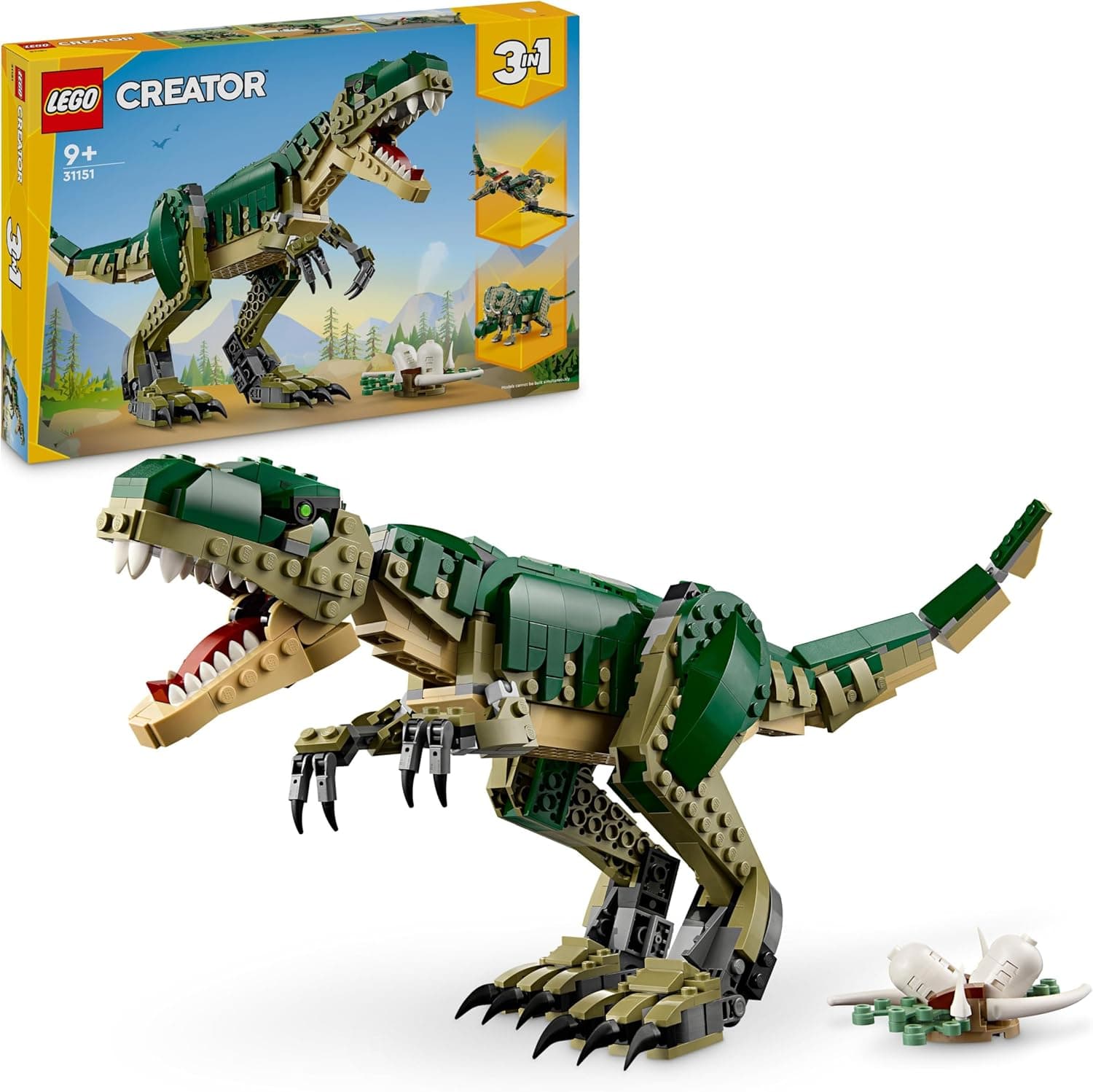 LEGO Creator 3in1 T. rex to Triceratops to Pterodactyl Toys, Dinosaur Figures for 9 Plus Year Old Boys & Girls, Posable Dino Toy Model Building Set, Birthday Gift Idea for Kids 31151