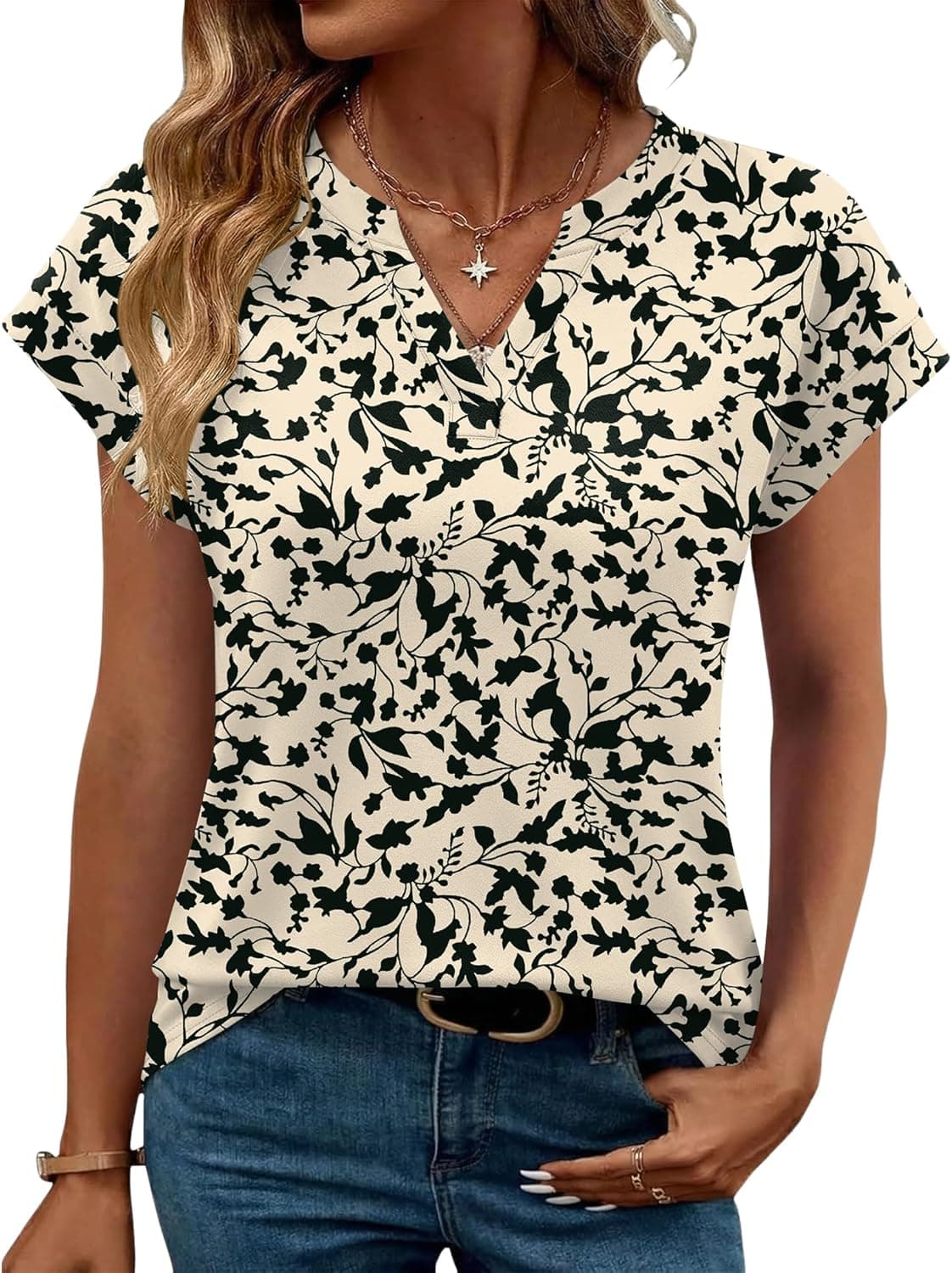 Rapbin Womens Tops V Neck T Shirts for Women UK Casual Short Sleeve Summer Fashion Dressy Tunic Blouses for Women