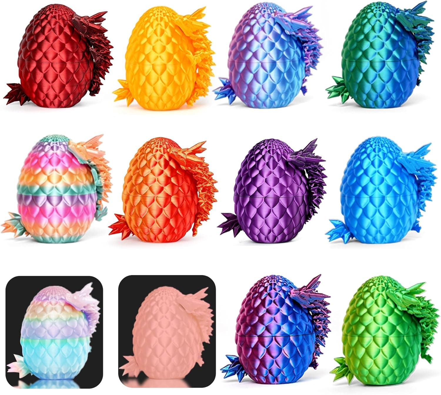 12PCS 3D Printed Dragon Eggs, Easter Basket Stuffers for Kids, Prefilled Easter Eggs with Dragon Fidget Toys, 3D Printed Animals Fidget Dinosaur Toys, Classroom Prizes Supplies for Boys Girls