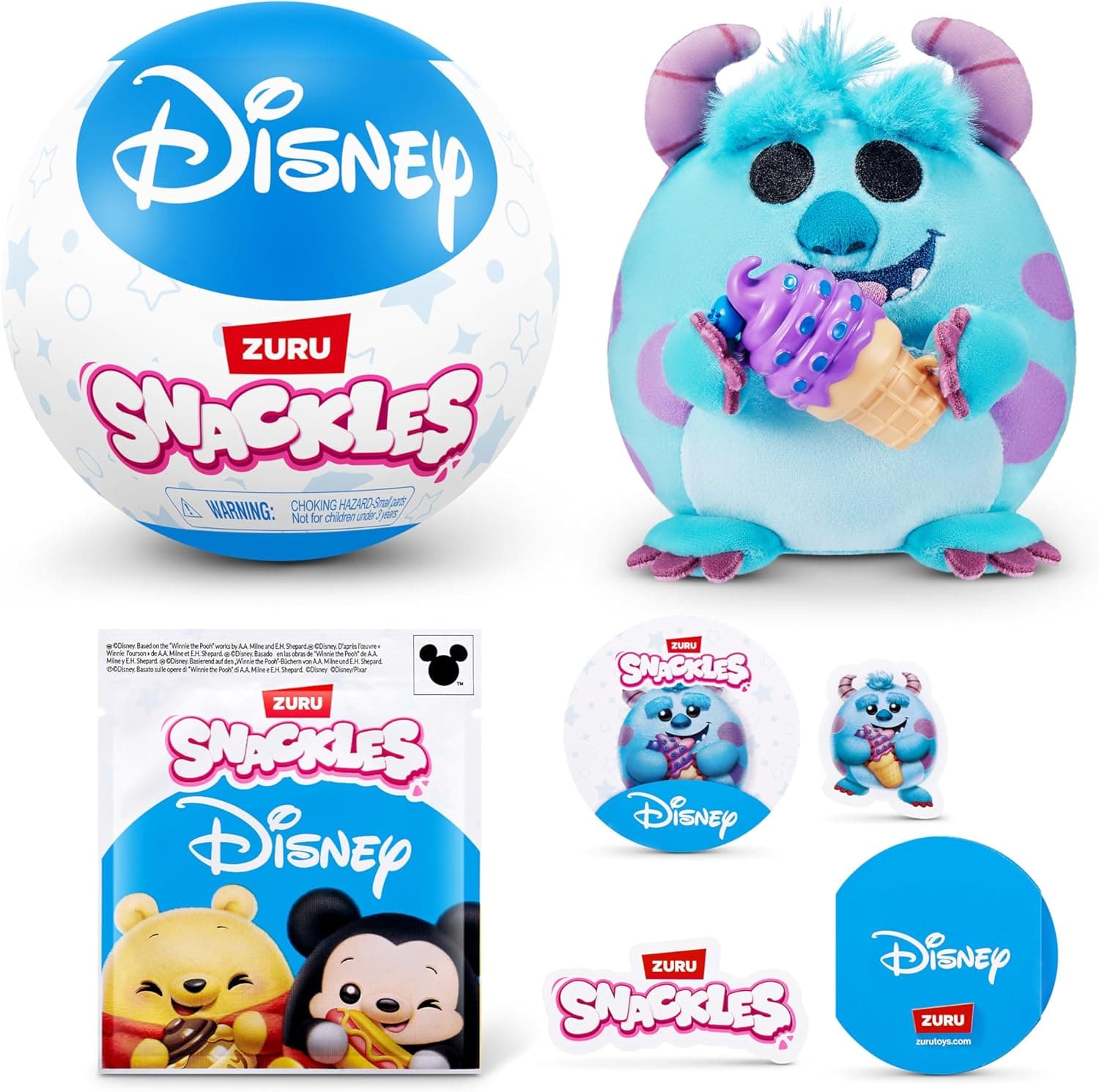Snackles Personaje Disney Peluche de 5 Pulgadas de ZURU, Peluche con Accesorio Snack (Surtido Aleatorio)
