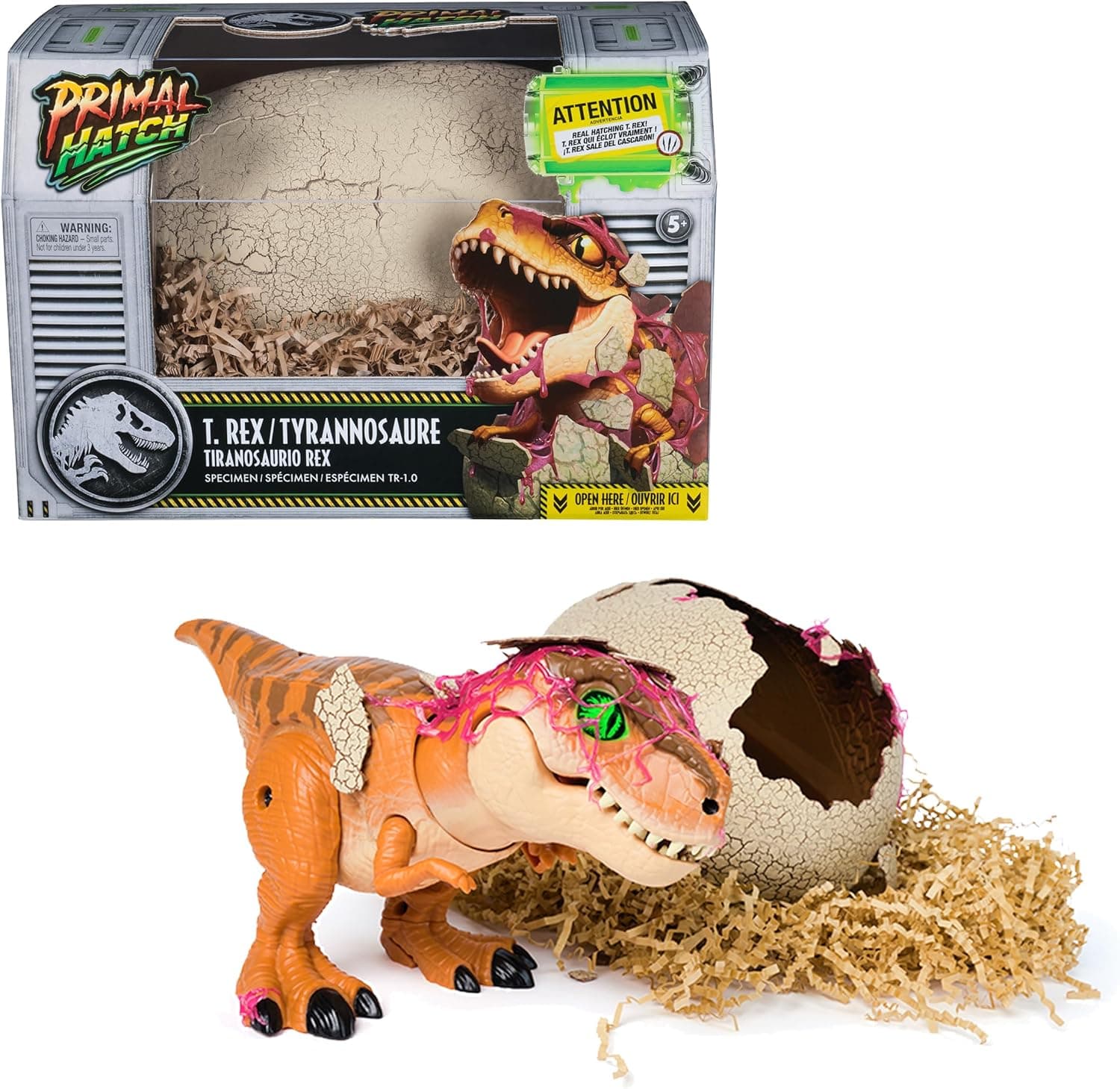 Primal Hatch – Jurassic World T-Rex im Ei, über 100 Soundeffekte und Reaktionen, interaktives Spielzeug für Kinder ab 5 Jahren