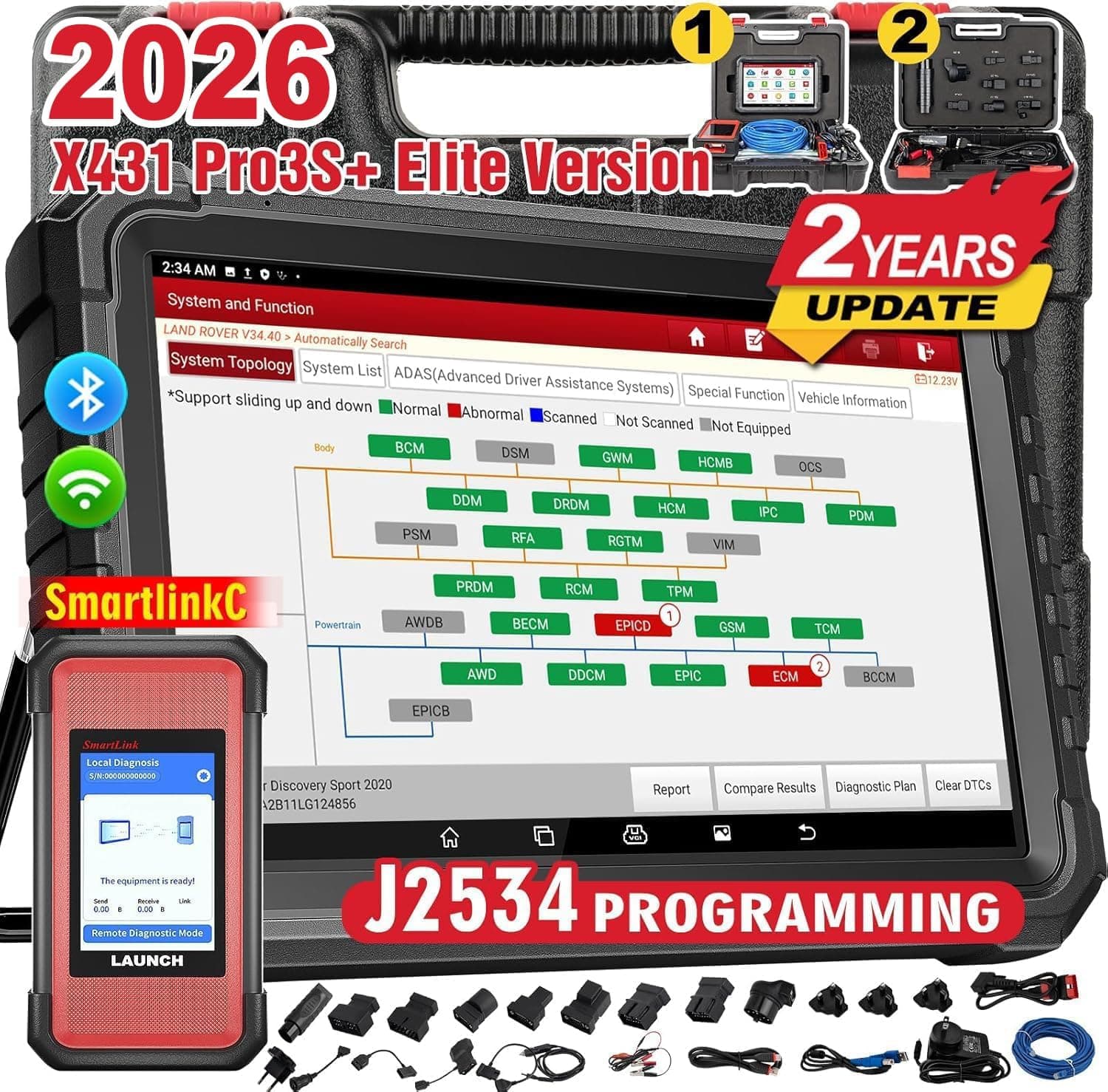 LAUNCH X431 PRO3S+ Elite Valise Diagnostic Auto SmartlinkC2.0 J2534 Diagnostic Voiture Bi-directionnel Topologie OE, 60+ d'entretien Codage de l'ECU Diagnostic à Distance Intelligent CANFD/DOIP/J2534