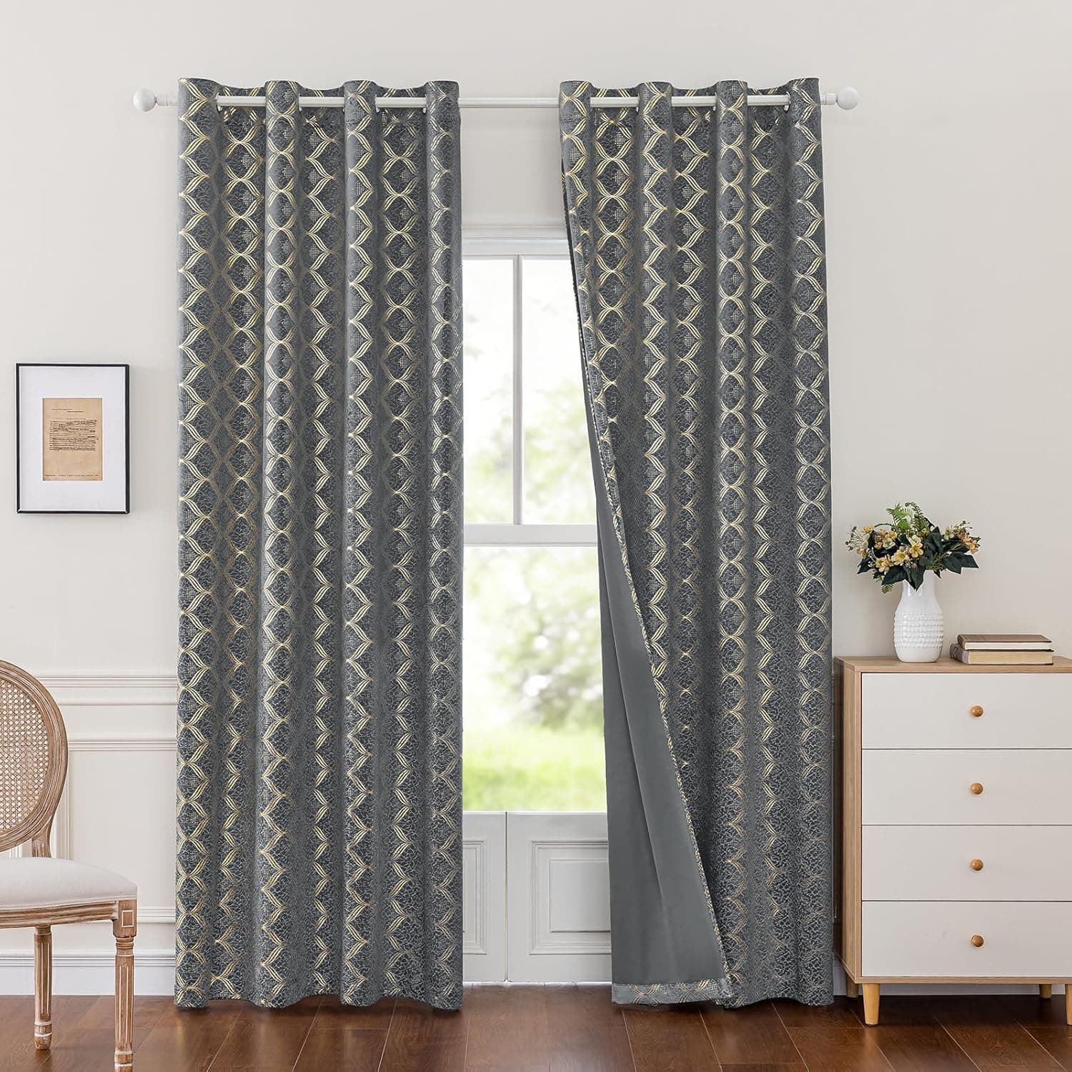 Ystyle Rideau Occultant Velours Lot De 2, 117x137cm, Rideaux Salon Rideau Thermique Isolant Anti Chaud Intérieurs, Rideau Phonique Anti Bruit, Moderne Chambre Maison Dressing, Gris