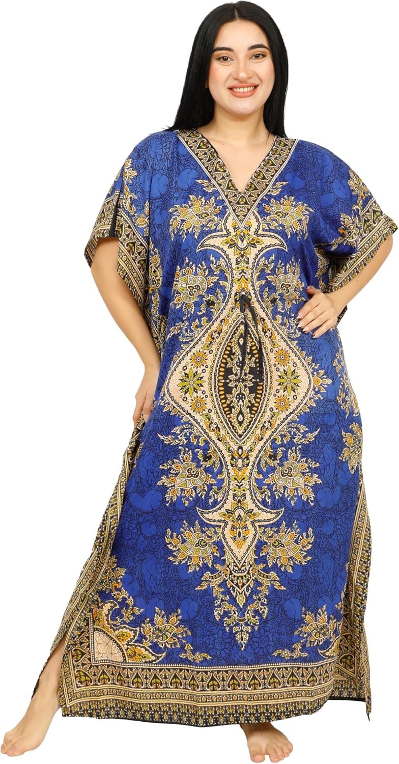 Damen-Kaftan-Tunika, Kimono, lang, Maxi-Party-Kleid für Loungewear, Urlaub, Nachtwäsche, Strand, Vertuschung, Kaftane, freie Größe