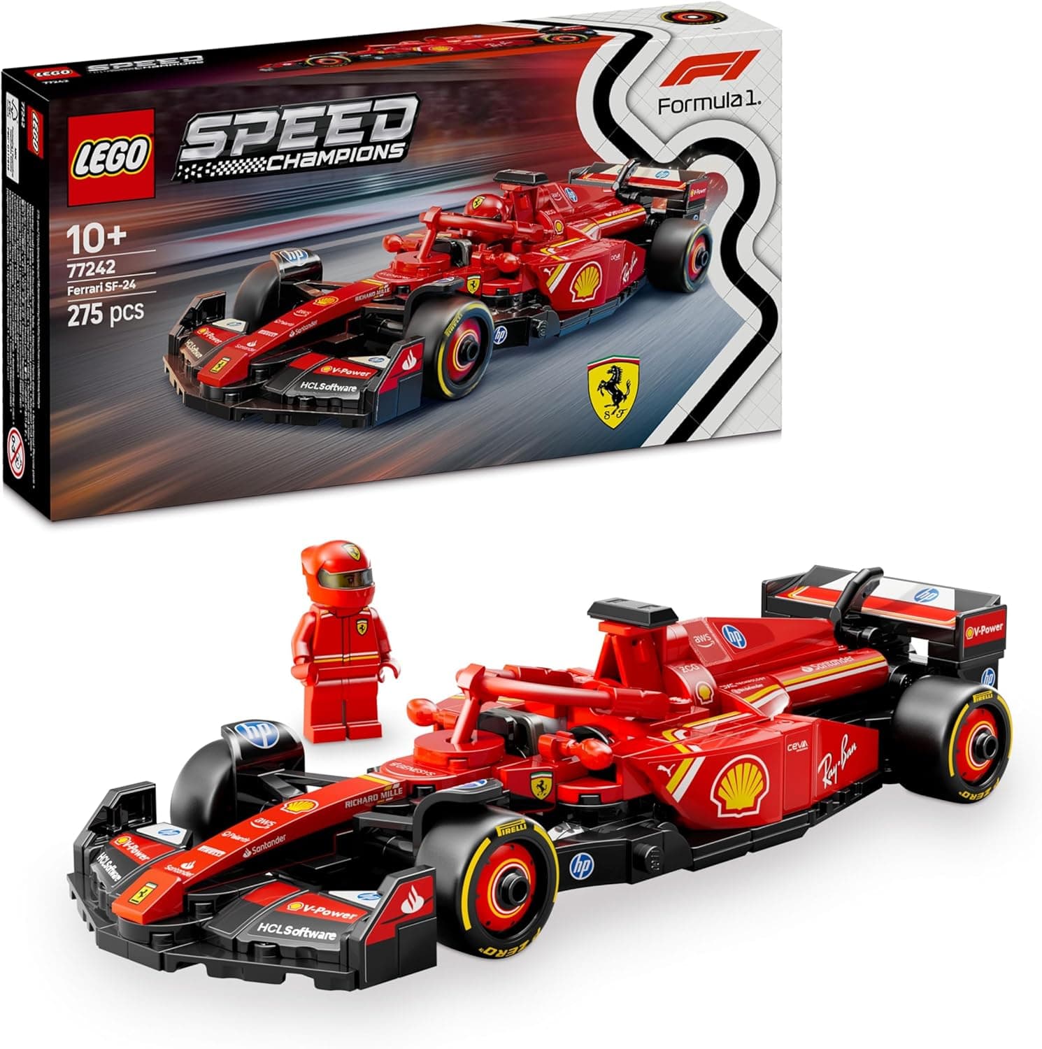 LEGO Speed Champions Ferrari SF-24 F1 Race Car Toy with a Collectible Formula 1 Driver Minifigure - Gift for Father's Day - Model Kit for 10+ Year Old Boys & Girls or Adult Motorsport Fans - 77242