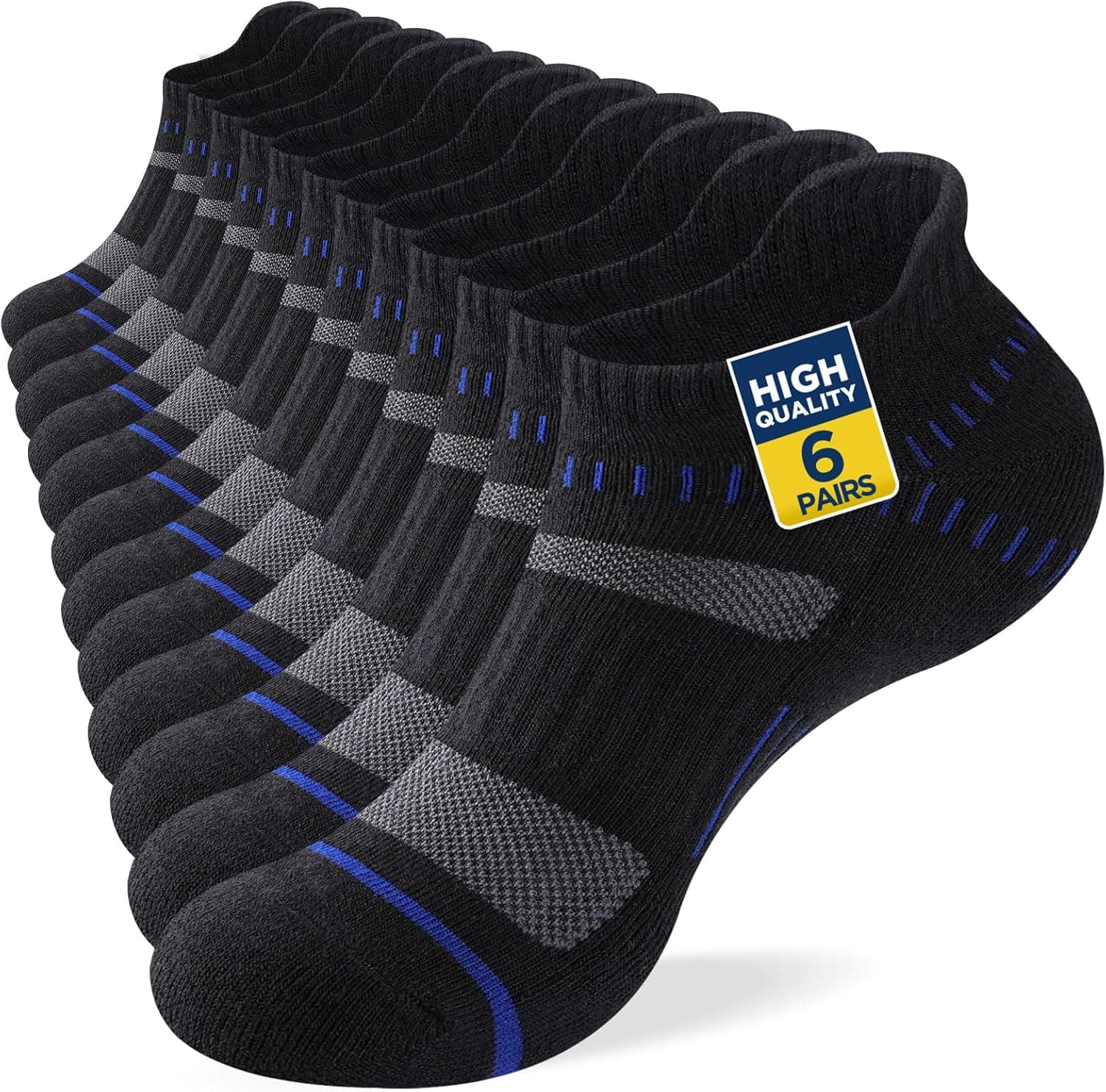Niofind Calcetines Hombre Deporte 6 Pares, Cortos Amortiguados Unisex, Algodón Transpirable Secado Rápido, Running Caminar Senderismo, Negro/Blanco/Gris