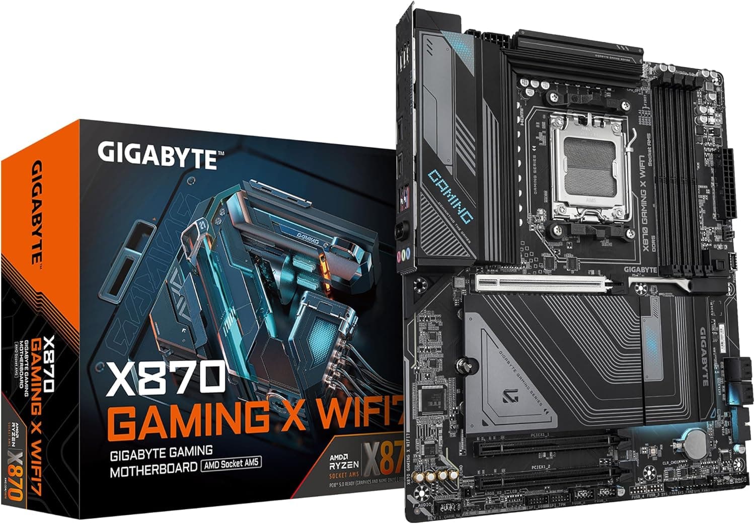 GIGABYTE Scheda Madre X870 GAMING X WIFI7 - Supporta CPU AMD Ryzen 9000, VRM a 16+2+2 fasi, fino a 8000MHz DDR5 (OC), 1xPCIe 5.0, Wi-Fi 7, LAN 2.5GbE, USB 4