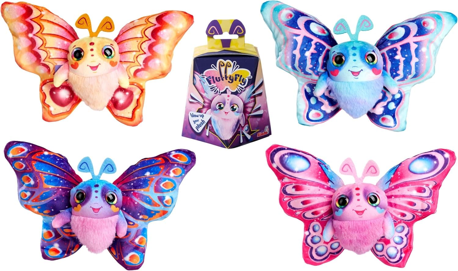 Simba Fluffyfly Peluche Mariposa Inflable 30 cm. Efecto Sorpresa con Confeti. Peluche Blandito con Ojos Arcoíris. 4 Modelos Surtidos Envio Aleatorio. A Partir de 3 Años (105951577)