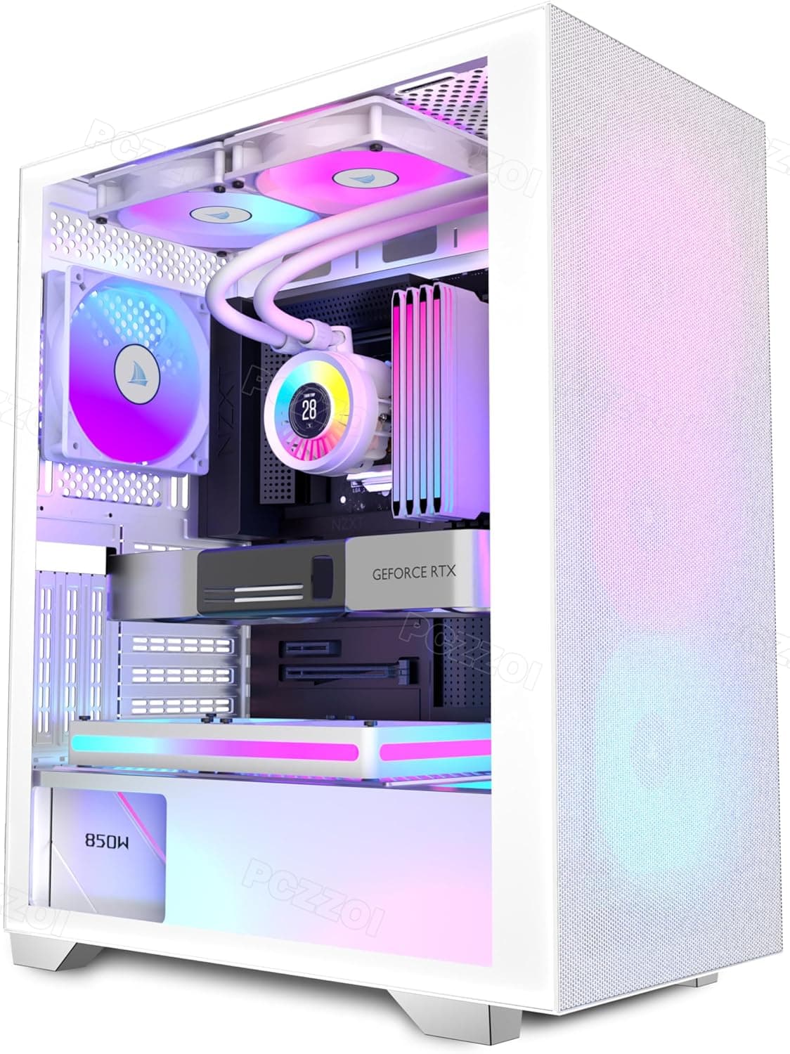 PC CASE ATX 6 Case Fans Pre-Installed, Mid Tower Computer Case with Tempered Glass, Support 360mm Radiator,Black Gaming Desktop Case