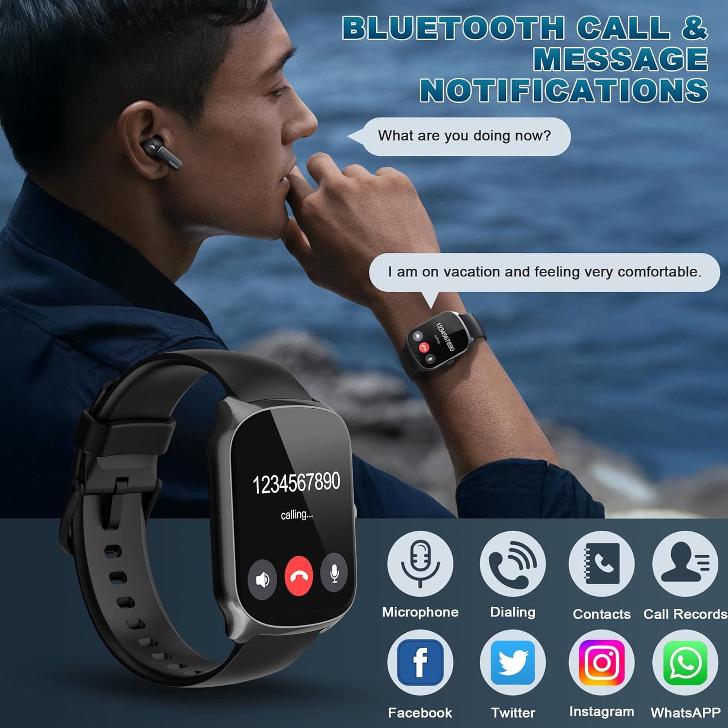 STECEi Smartwatch Uomo Donna, Schermo HD da 1,95'' Orologio Smartwatchcon Effettua/Risposta Chiamate, 112 Sportive Smart Watch con Contapassi/Sonno/Cardiofrequenzimetro, Impermeabile IP68, Nero