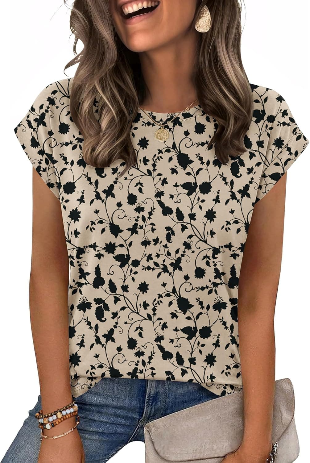 Zeagoo Womens Tops Cap Sleeve Tshirts Crew Neck Blouses for UK Womens Clothes Dressy Tunic for UK S-XXL