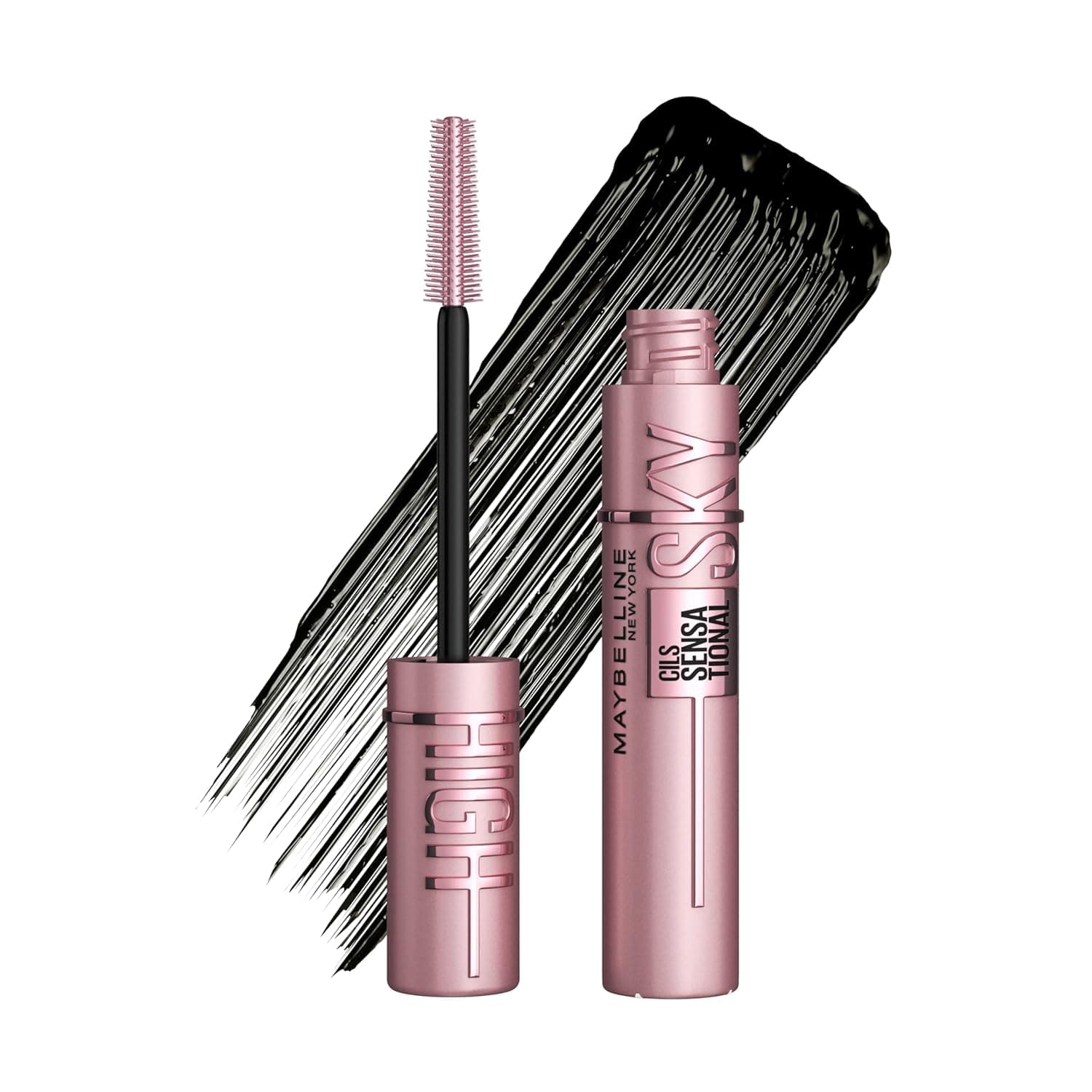 Maybelline New York Sky High Schwarze Wimperntusche für extrem lange Wimpern und Volumen, Lash Sensational Sky High Mascara, Farbe: Very Black, 7,2 ml