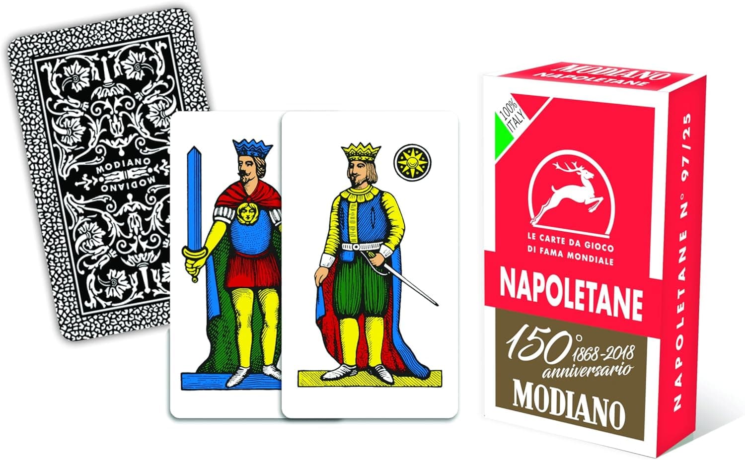 Modiano Napoletane Rosso 150° Anniversario – Carte da Gioco regionali napoletane in cartoncino Duplex Rinforzato 410 gmq – Scopa, Briscola, Tresette – 100% Made in Italy