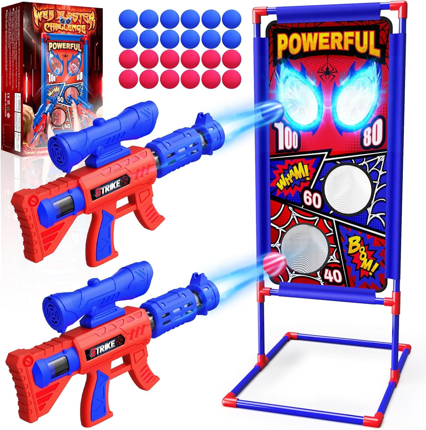 Shooting Game Toys for 3-12 Year Old Boys, 2 Air Blaster Gun with Aim Fun|4 Target Score Point|24 Foam Ball, Outdoor Garden Toys 3 4 5 6 7 8 9 Year Old Boy Gift Kid Toys Age 3-10 Easter Gifts for Kids