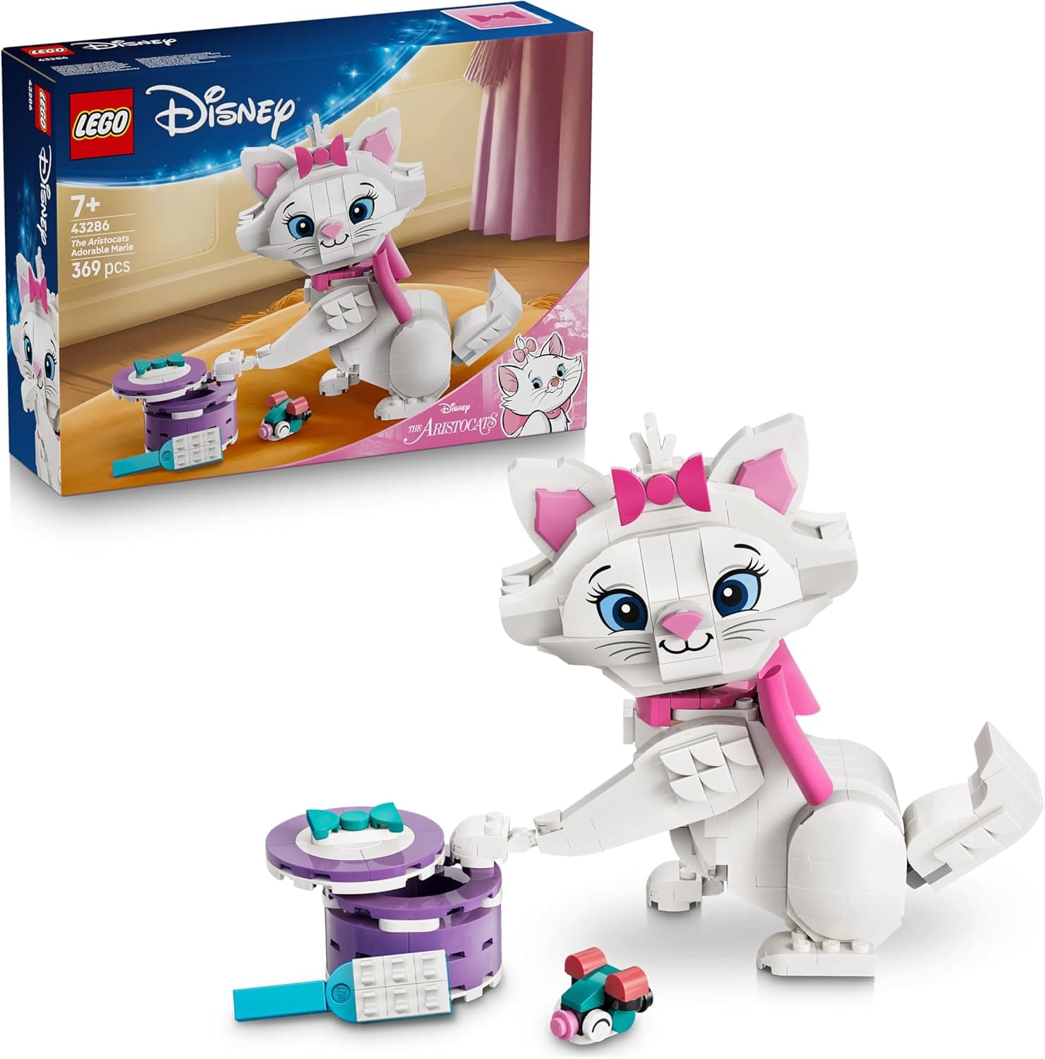LEGO|Disney The Aristocats Adorable Marie - Toy Cat Animal Figure w/Accessories incl. a Textile Bow - DIY Bedroom Decor - Nostalgic Gift for 7+ Year Old Girls & Fans - 43286
