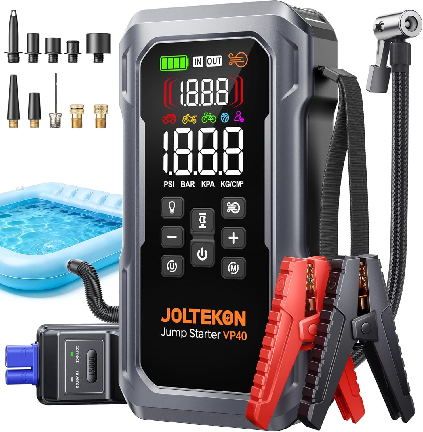 6000A 160PSI Jump Starter Power Pack with Air Compressor＆Blower, 12V Car Battery Booster Jump Starter (All Gas/12L Diesel) Portable Car Jump Starter Power Bank with Jump Leads/Fast Charge/800LM Light