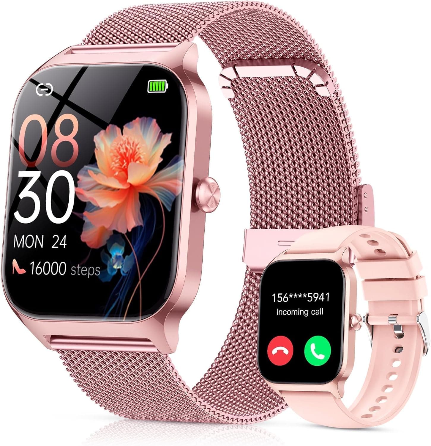 Smartwatch Damen mit Telefonfunktion, 1.85'' Zoll HD Fitnessuhr, Smart Watch 200+Sportmodi Fitness Tracker mit Herzfrequenz/Spo2/Schrittzähler/Schlafmonitor, IP68 Wasserdicht Sportuhr für iOS Android