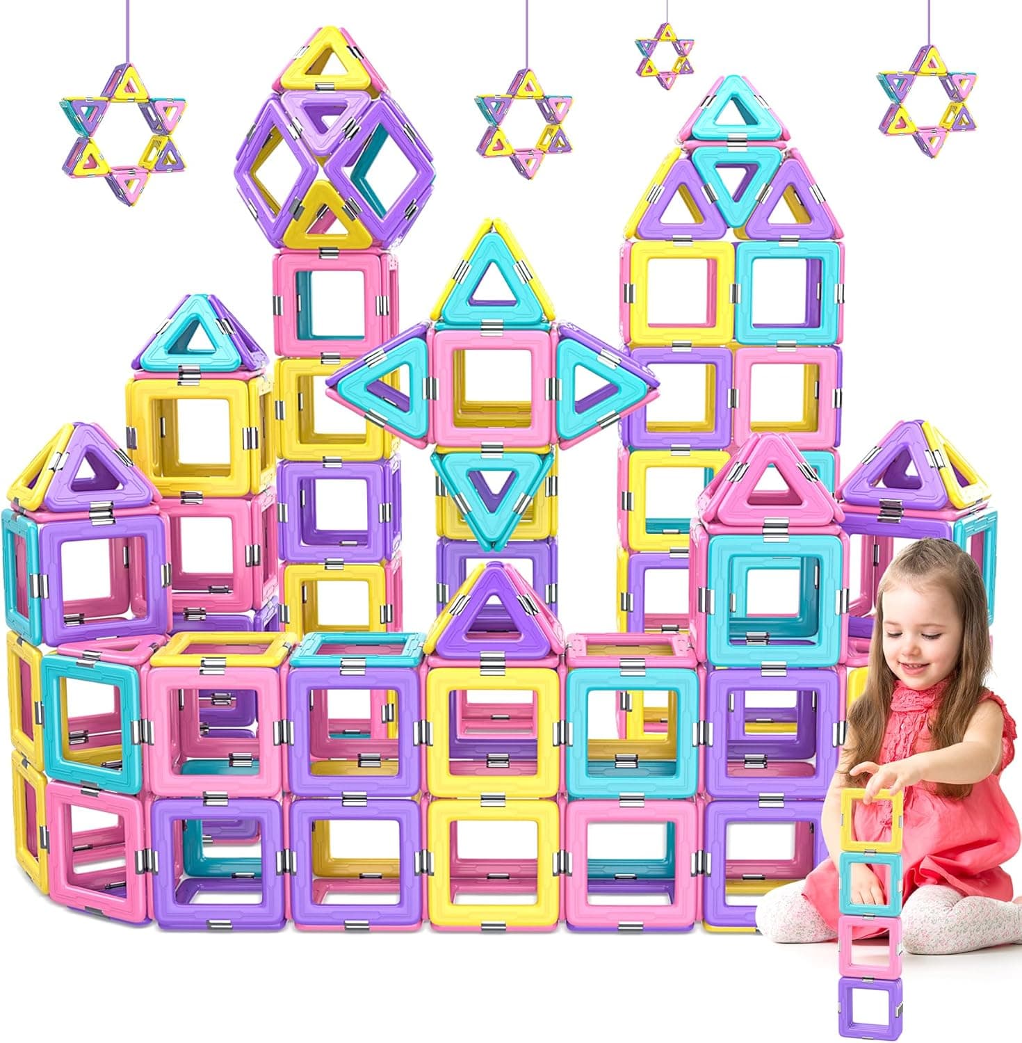 Bloques Magneticos Construccion Niños, Construcciones Magneticas Bloques de Construcción Magnéticos, Educativo Montessori Juguetes Niños 3 4 5 6 7 8 Años, 40 Piezas Magneticas Niños,Regalos de Pascua