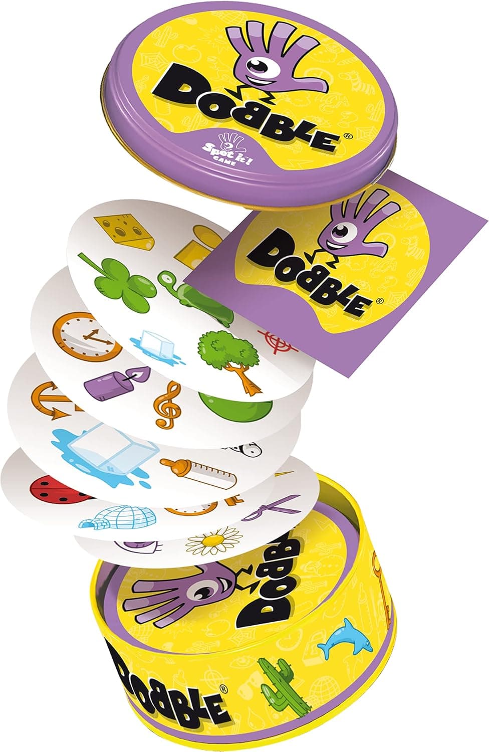 Asmodee | Dobble | Fun Family Card Game | Fast-Paced Observation Game | 15 Min Playtime | 2-8 Players | Ages 6 and up | Tin Box & 55 Cards