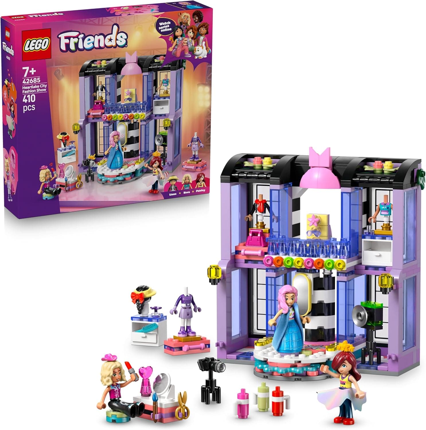 LEGO Friends Heartlake City Fashion Show - Dress-Up Toy w/ 3 Mini Dolls, a Catwalk, Customisable Outfits incl. Skirt, Coat, Hats & Accessories - Creative Gift for 7+ Year Old Girls - 42685