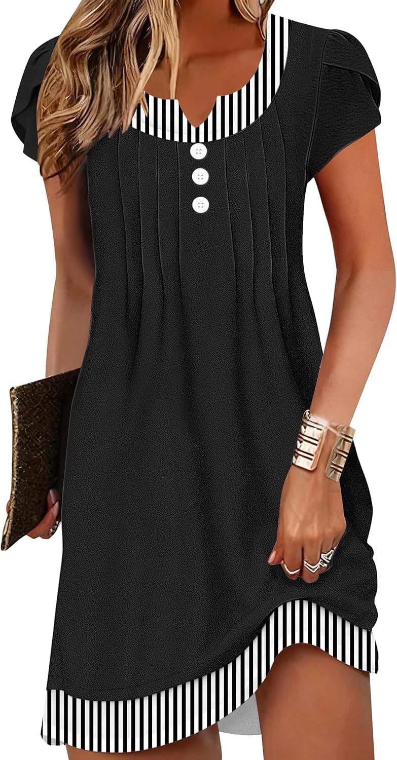 ETCYY Women's Summer Beach Dress Cover Ups Swimwear Short Sleeve Casual Dresses Vneck Button Fashion 2026 Vacation Sundress