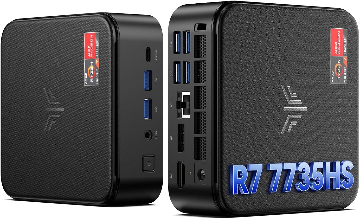 NiPoGi E3B Mini PC АMD Ryzen 7 7735HS(Besser als R7 5825U/R5 5730U, 8C/16T, bis zu 4,75 GHz), 24 GB LPDDR5 5500MT/s 512 GB M.2 NVMe PCIe 3.0 SSD Mini Desktop Computer W-11 Pro für Büro/Schule/Zuhause.