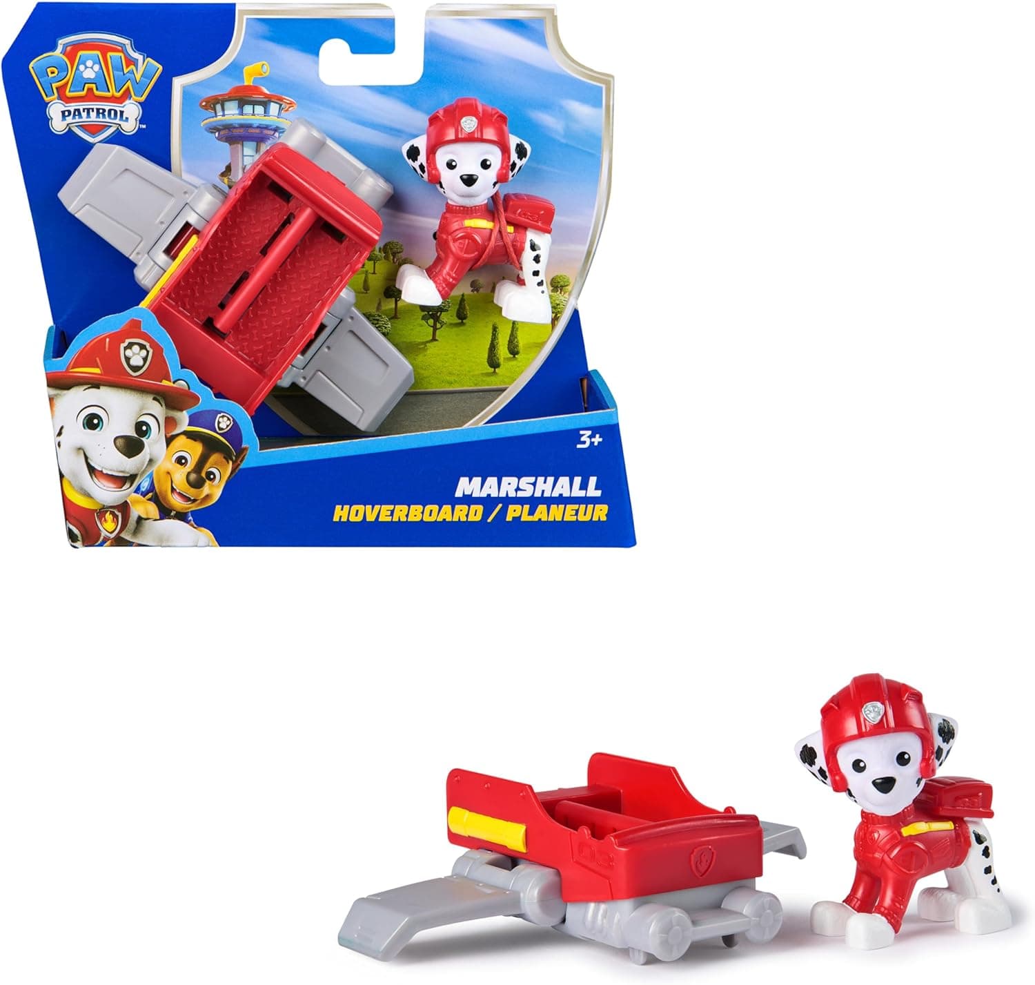 PAW PATROL, Marshall Action Pup, Spielfigur mit Mini-Rettungsflugzeug mit ausklappbaren Flügeln, Spielzeug für Kinder ab 3 Jahren