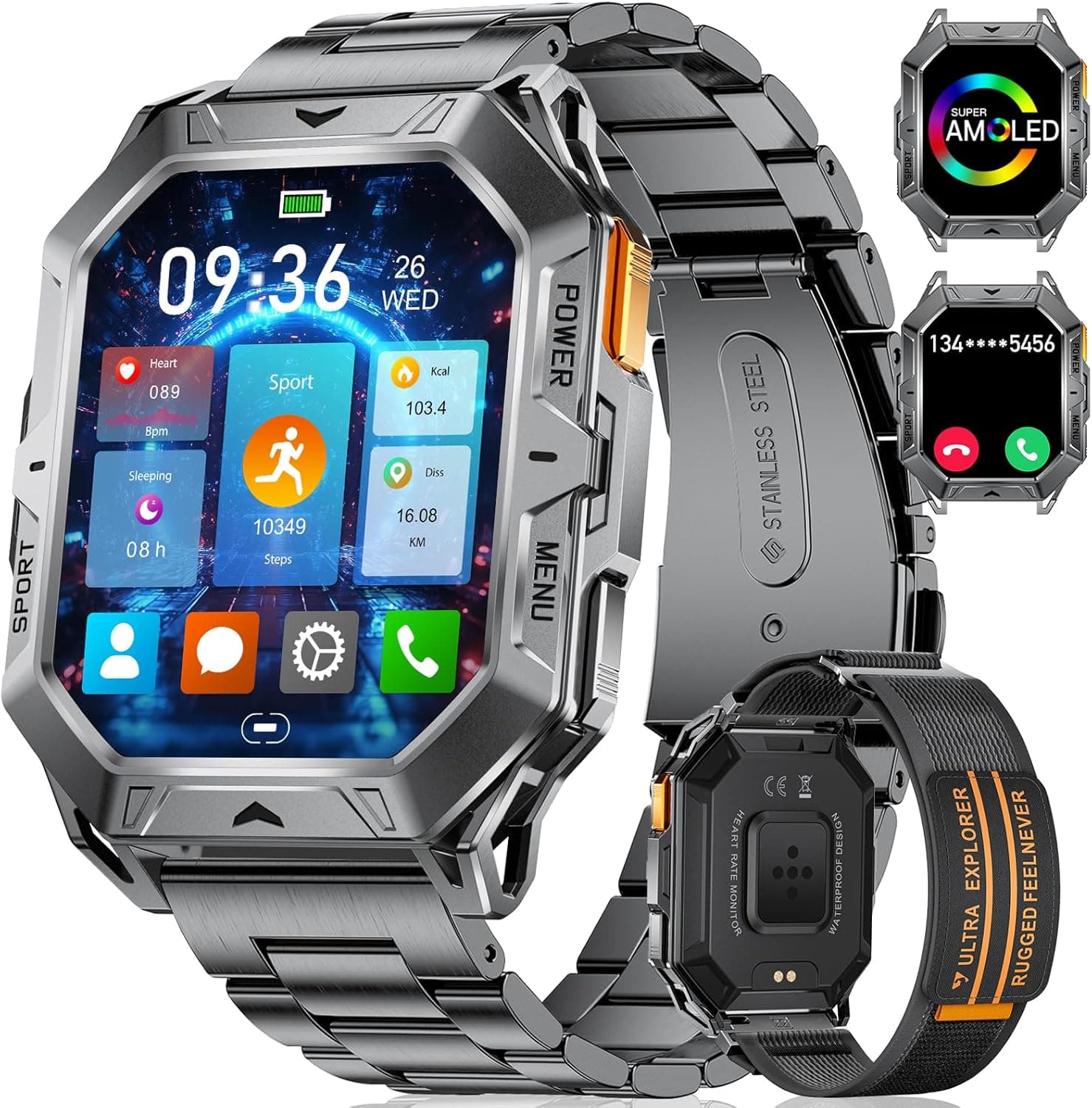 Smart Watch for Men with 1000mAh Battery/Answer Make Call, 2.13'' Amoled Large Screen Military Smart Watches with Heart Rate SpO2 Sleep Monitor, 120 Sports, 5ATM Waterproof Smartwatch for Android iOS