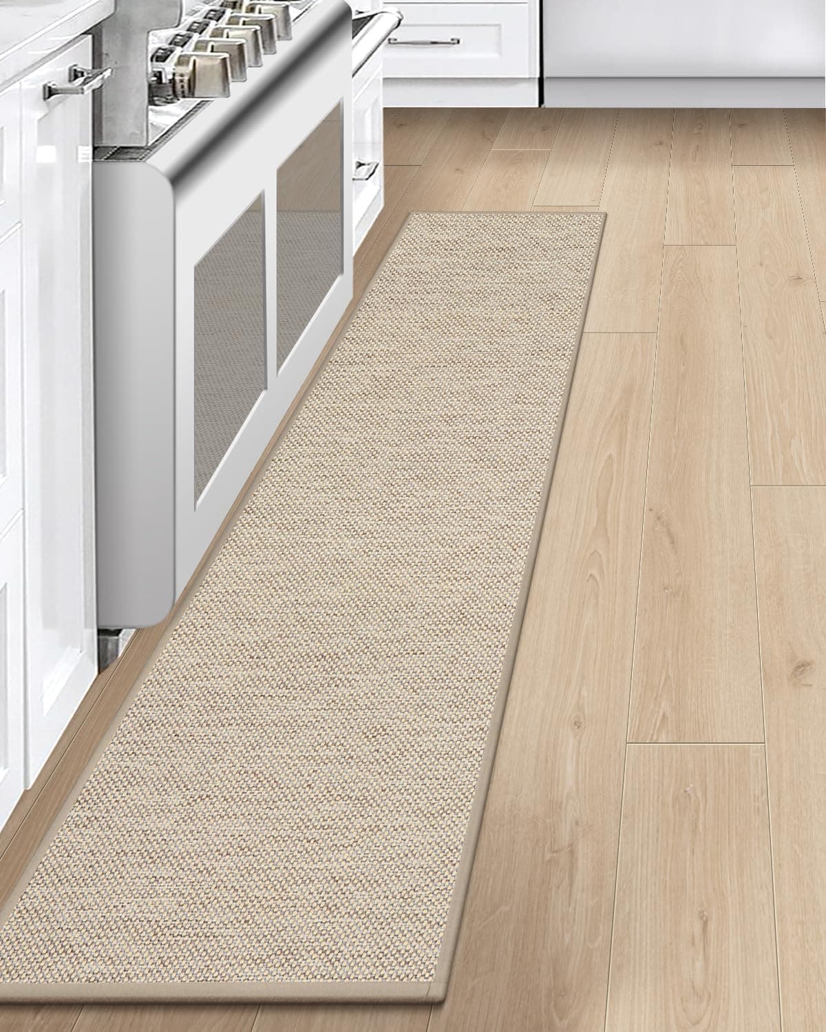 LEKEEPGO Tappeto Cucina Antiscivolo Lavabile 43.5x200cm, Passatoia Cucina, Tappeti Cucina Lavabile Antiscivolo, Assorbente Tappetino Cucina, Tappeto per Cucina, Corridoio, Lavanderia, Ufficio, Beige