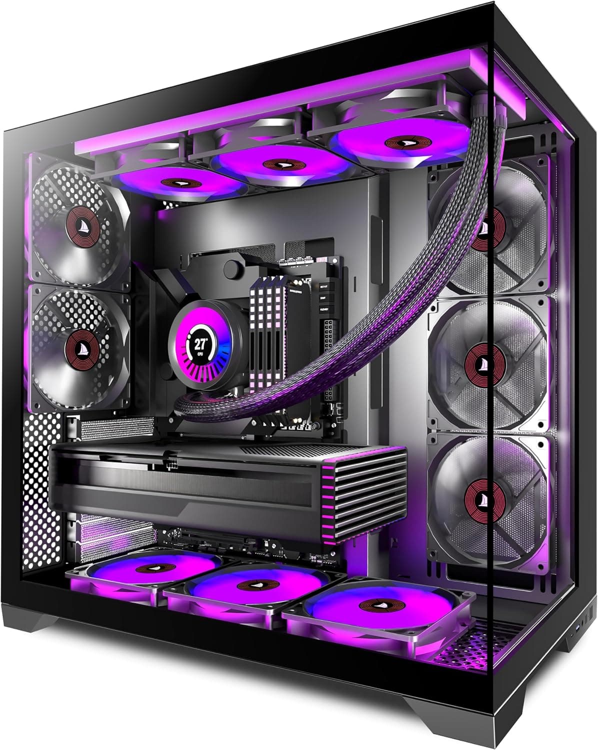 PC CASE ATX 5 Fans Pre-Installed, Type-C Mid Tower Computer Case with Full-View Dual Tempered Glass, Gaming PC Case,Black,K4（2026 Update Version）