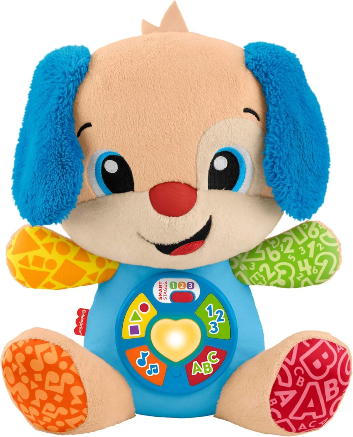 Fisher-Price Baby Learning Toy Laugh & Learn Smart Stages Puppy Musical Plush with Smart Stages for Infants Ages 6+ Months, Multilanguage Version: Dutch, English, French, German, Italian, JFD20