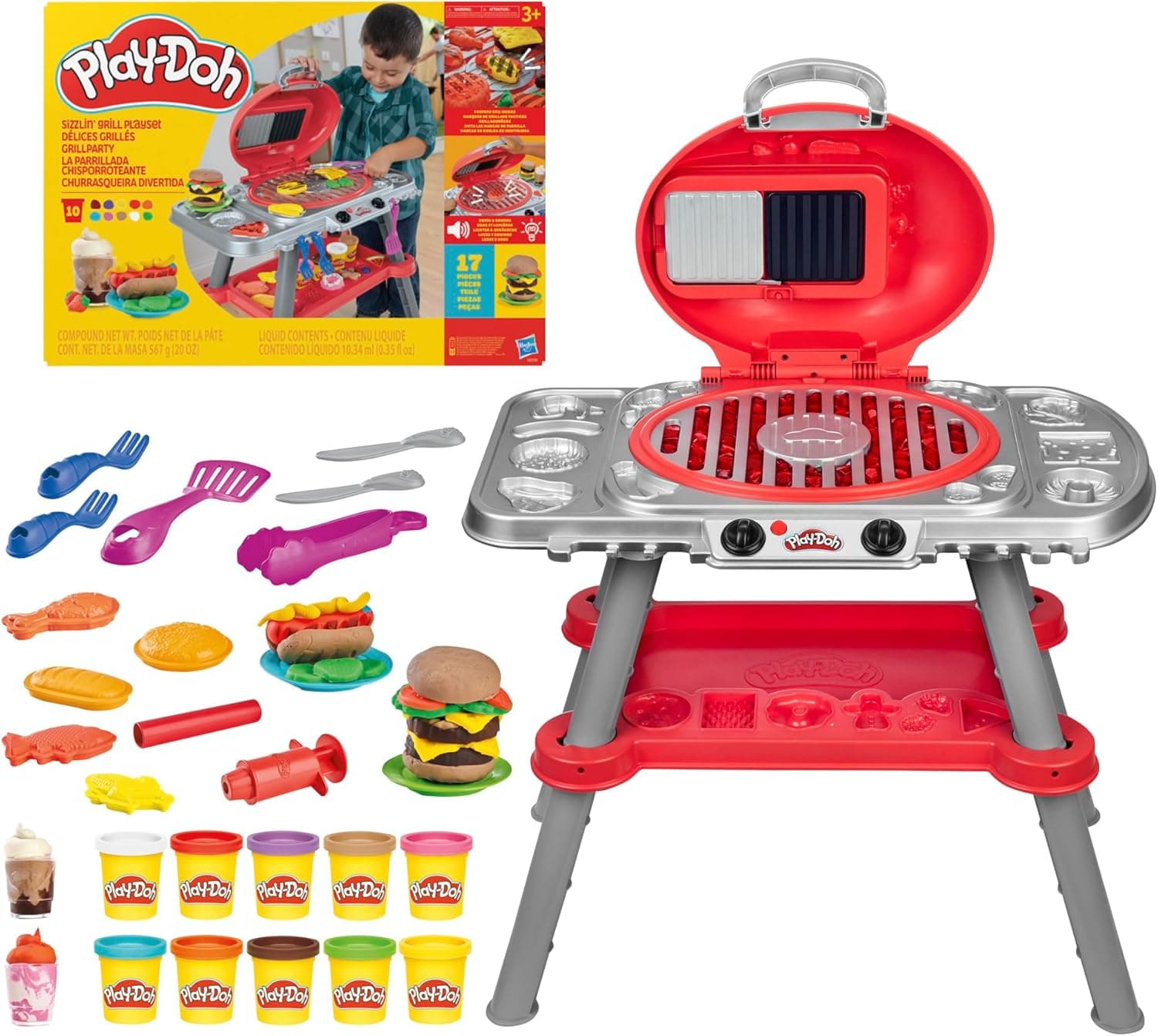 Play-Doh Hasbro, Playset Griglia Rovente, Arti e Mestieri Creativi per Bambini e Bambine dai 3 Anni in su, Ottima Idea Regalo, Include 10 Vasetti di Pasta Modellabile e Accessori